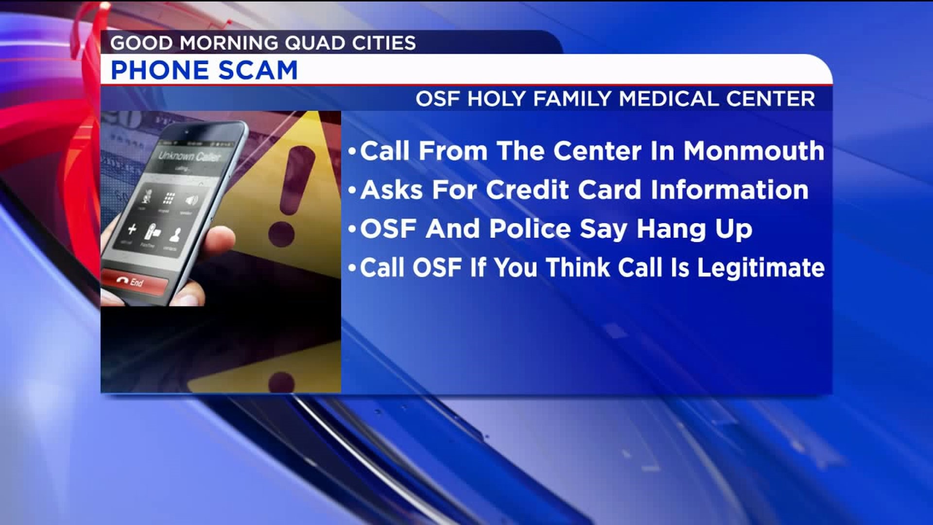 Scammers targeting OSF hospital patients