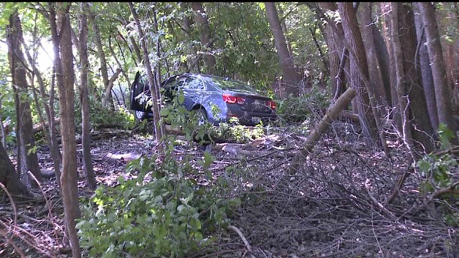 Car crashes into wooded area off I-280