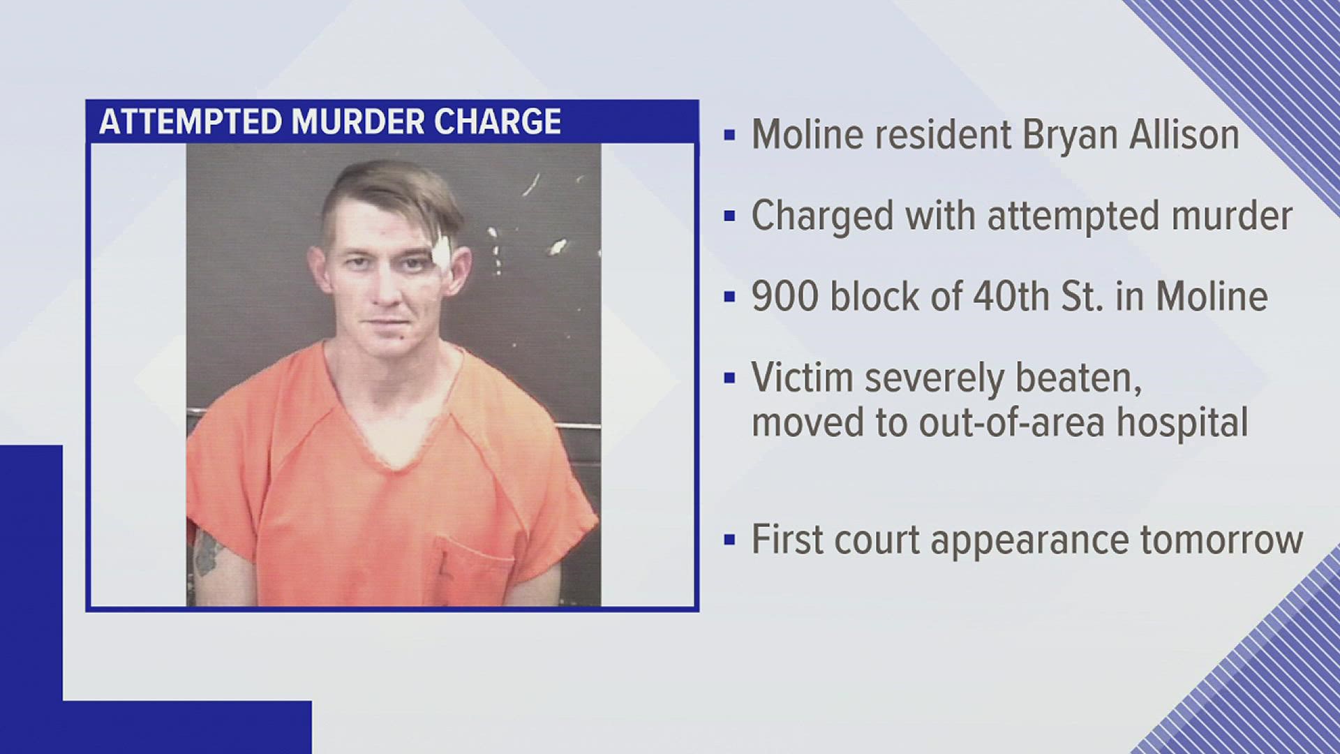 The suspect is facing charges of attempted murder, two counts of aggravated battery, and criminal trespass to residence.