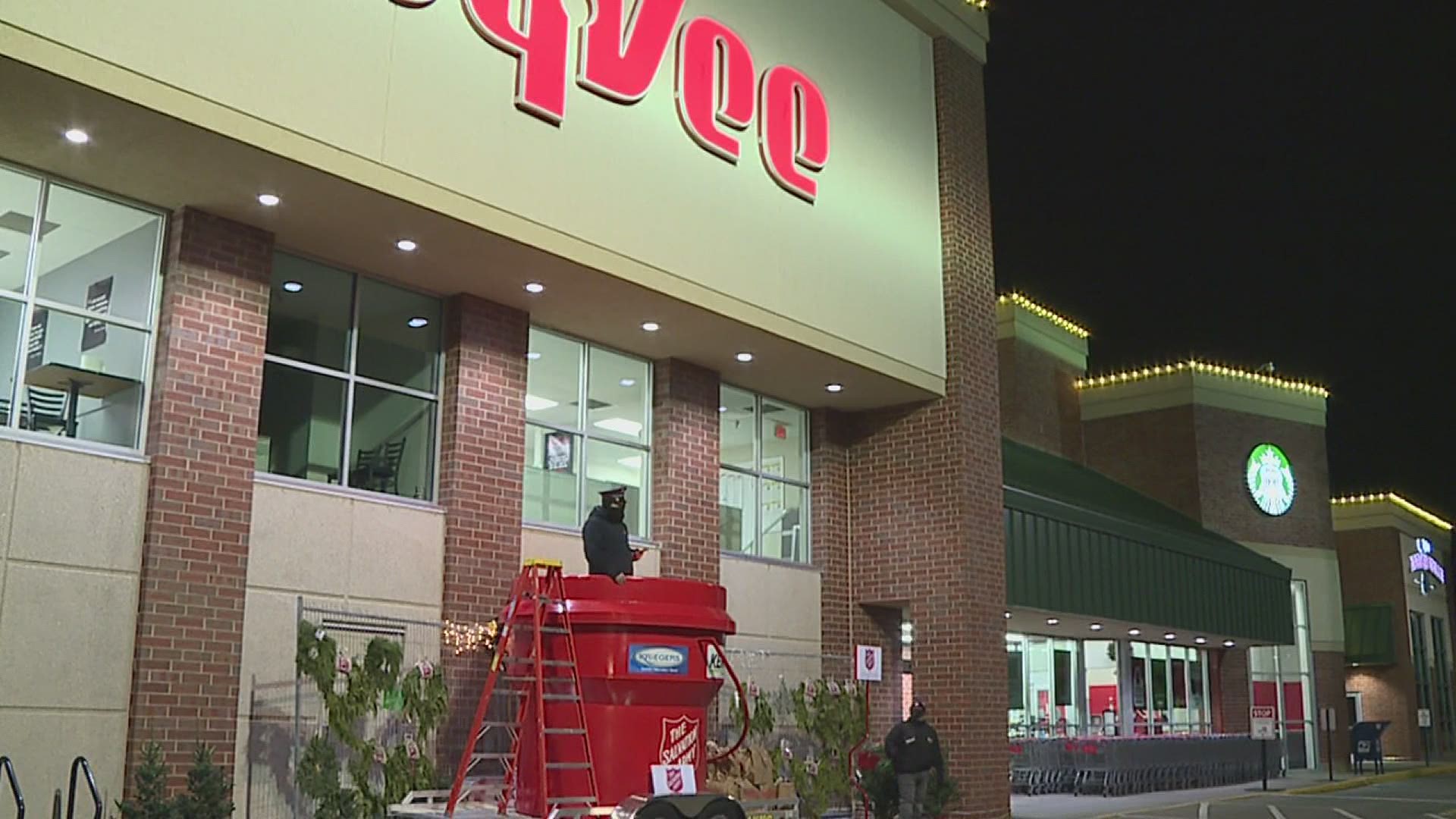 Lt. Greg Bock is sleeping in the kettle outside Hy-Vee. He started sleeping there on Thursday.