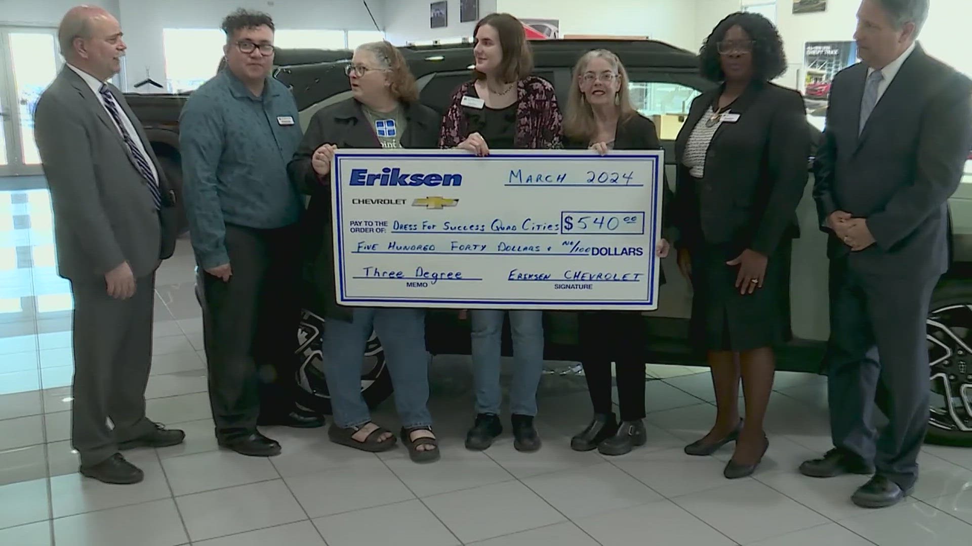 Dress for Success Quad Cities has received $540 from Erikson Chevrolet as the Three Degree Recipient for March 2024.