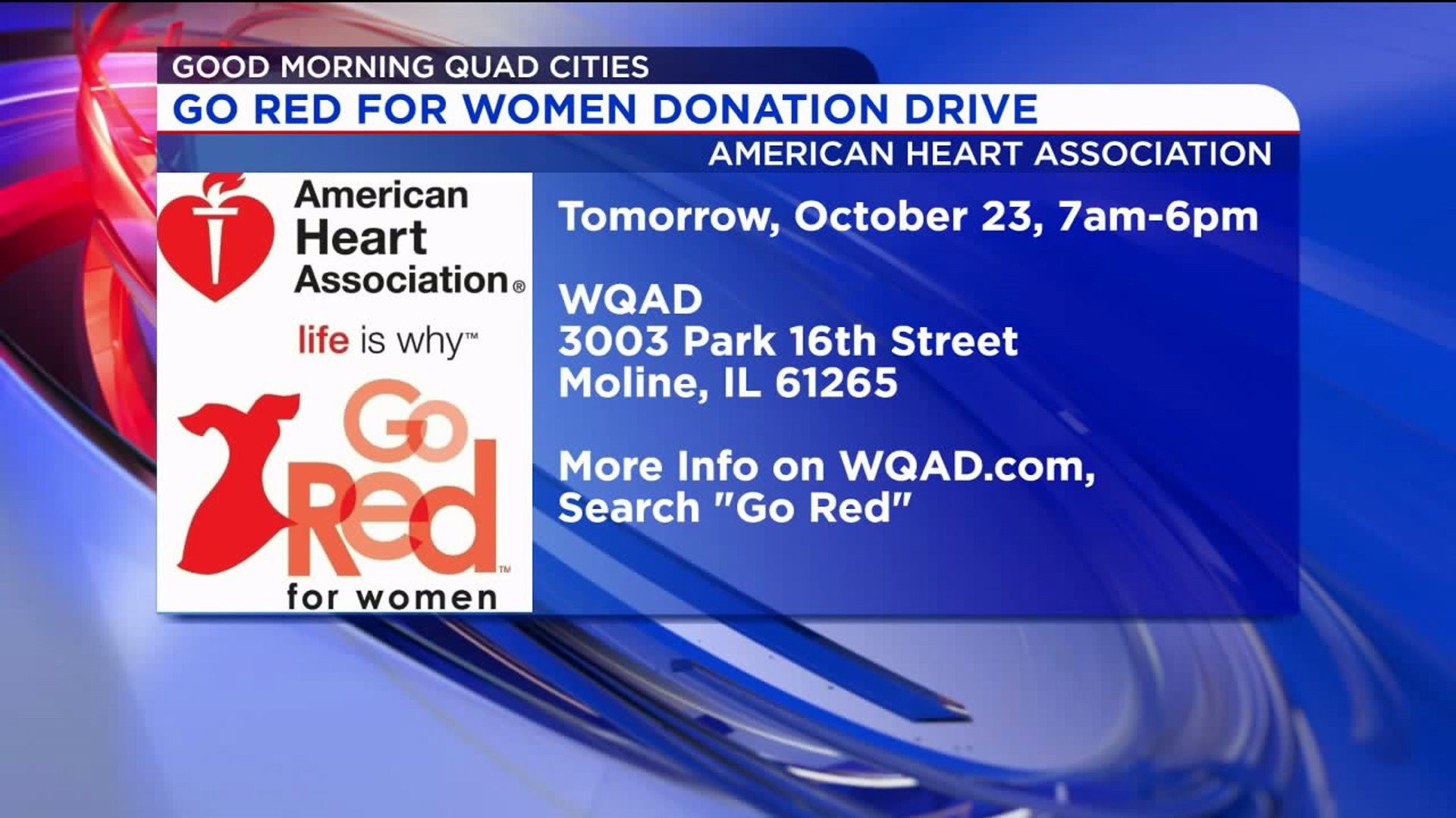Go Red for Women Donation Drive Takes Place Wednesday, October 23rd