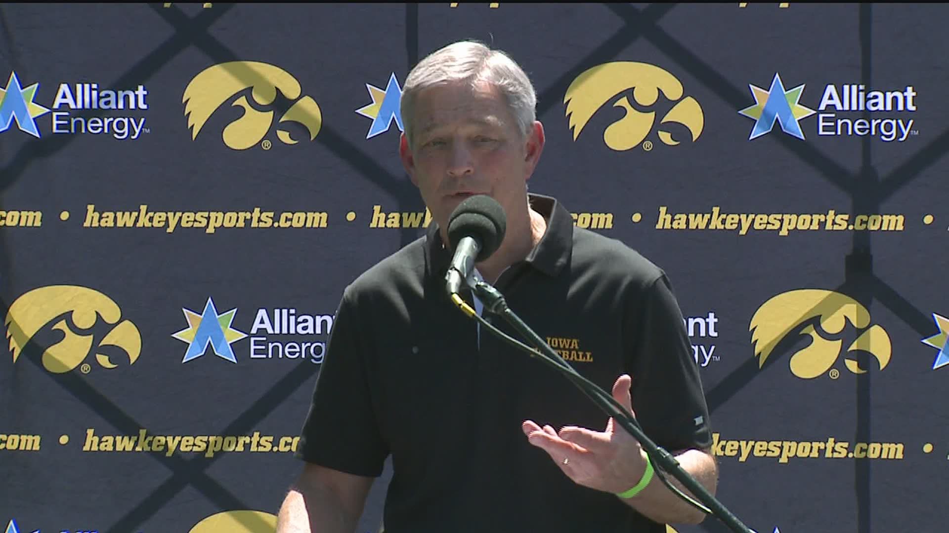 Iowa football Coach Kirk Ferentz holds press conference with three players amid allegations of racial disparities in program.