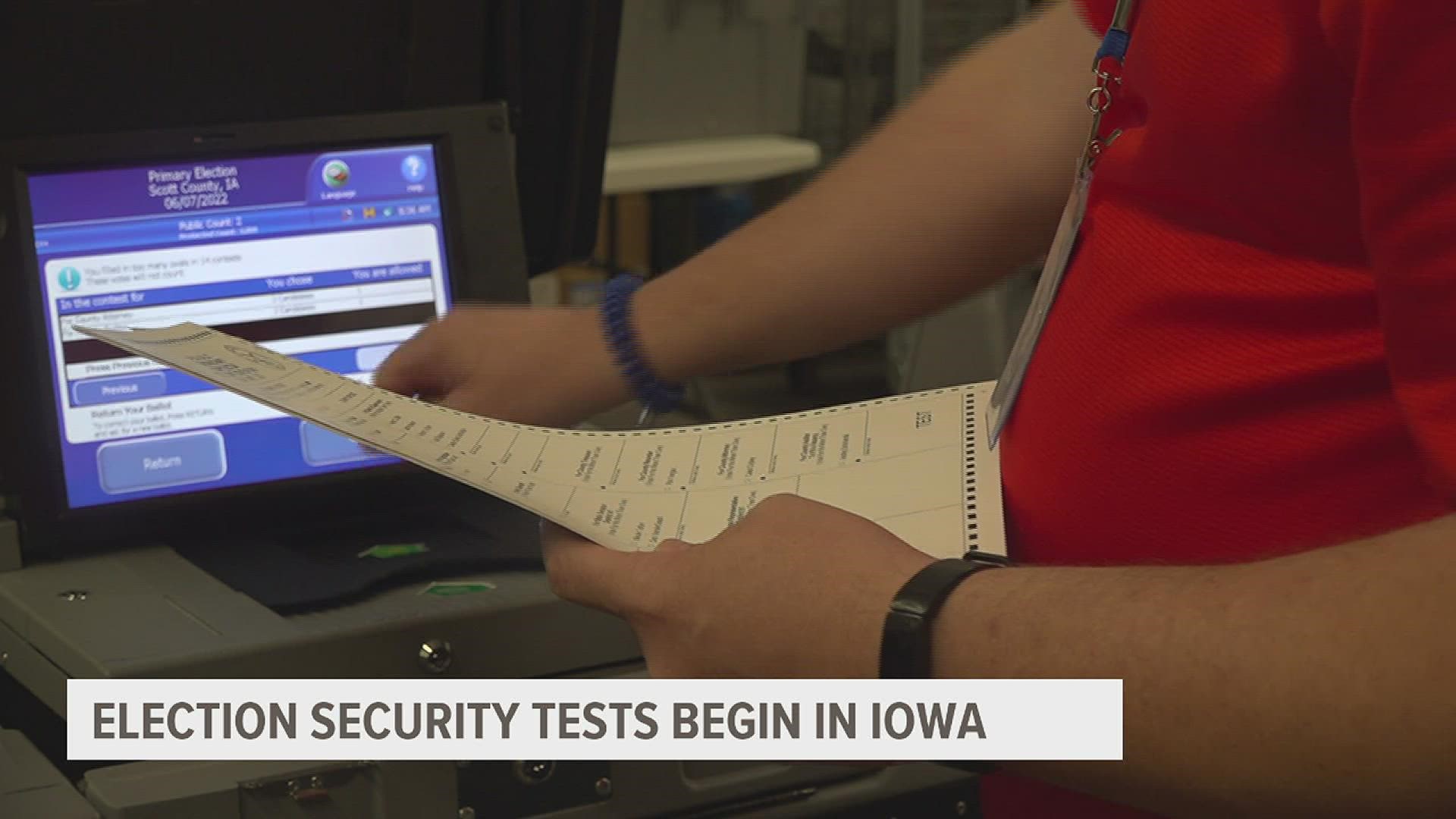 Iowa Secretary of State Paul Pat and Scott County Auditor Kerri Tompkins ran public tests on election equipment.