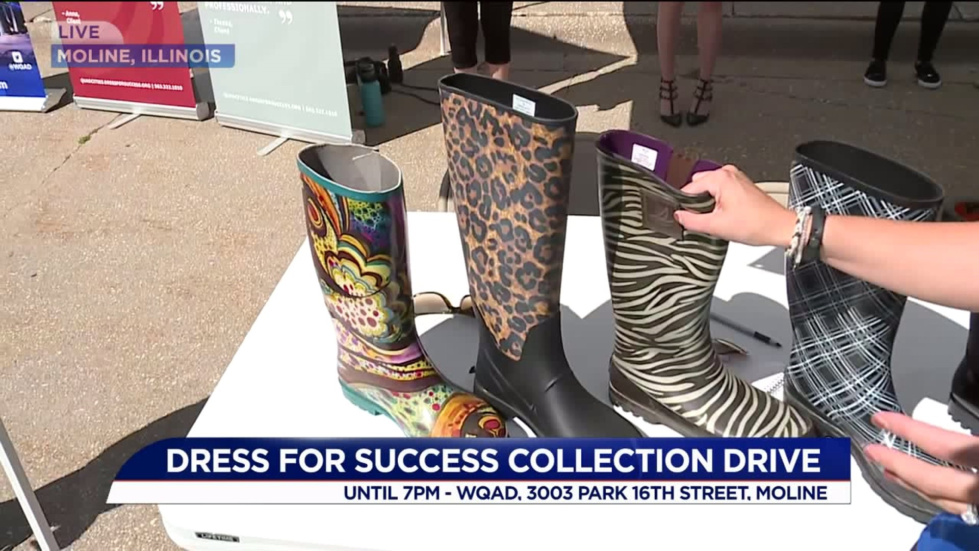 Help Us Fill These Flood Boots With Donations for Dress for Success