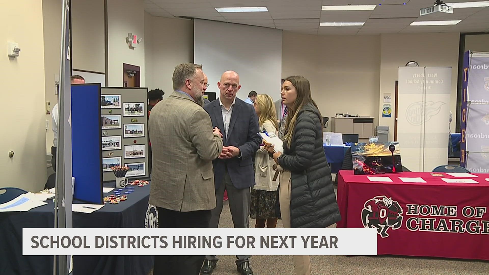 Eighteen school districts attended the Mississippi Bend Area Education Agency teacher job fair, meeting with around three dozen potential applicants.