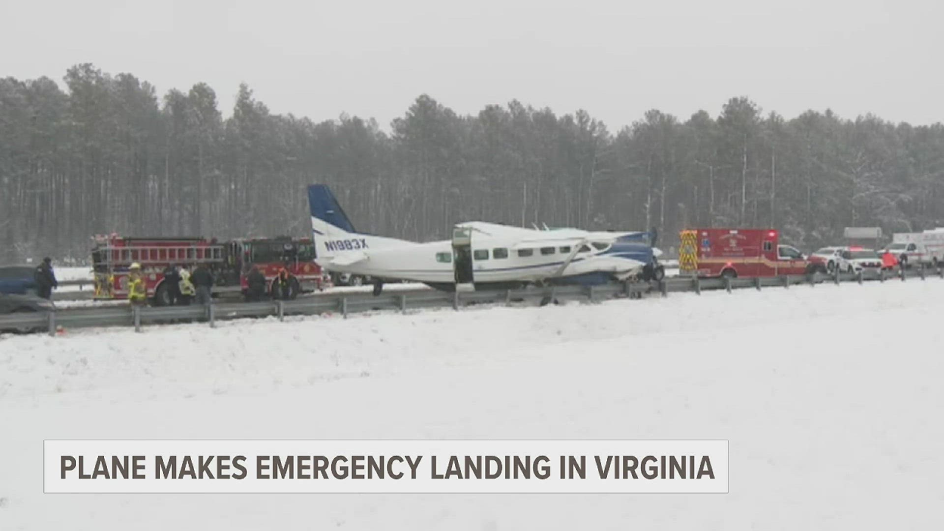 Police in Virginia say no one was injured when a small plane with seven people on board made an emergency landing on a road about 45 miles northwest of D.C.