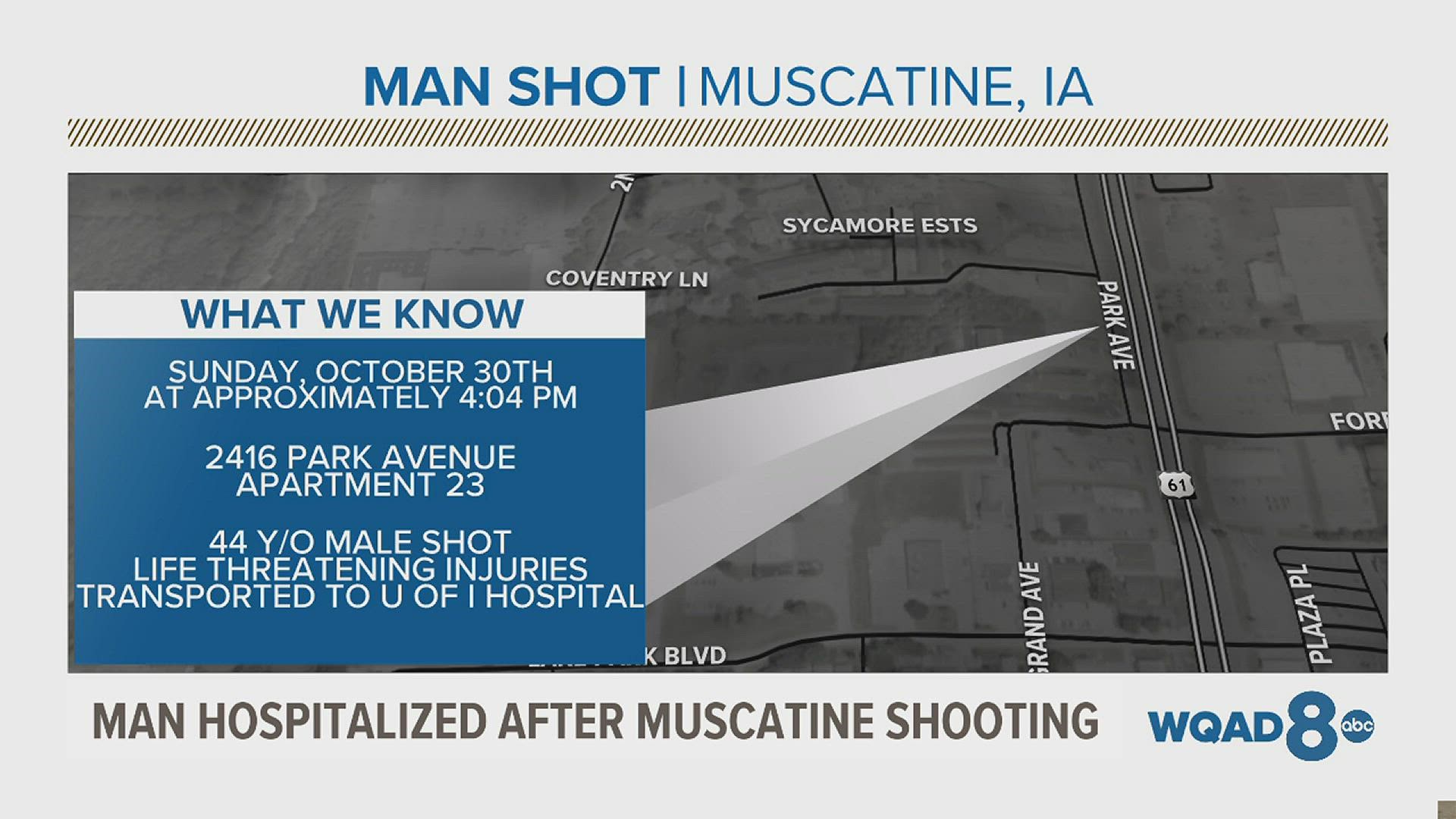 Police are searching for information after a shooting left a Muscatine man with life-threatening injuries Sunday afternoon.