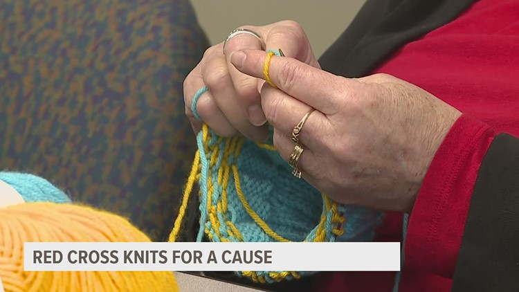 Quad Cities Red Cross volunteers knit hats and mittens for a cause