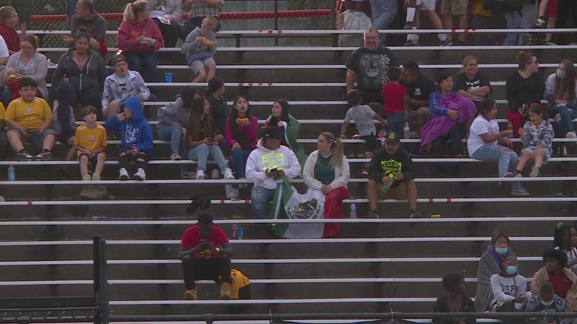 Rock Island High School students from different nationalities brought their flags at a soccer game to support student athlete, Gabriel Abarran.