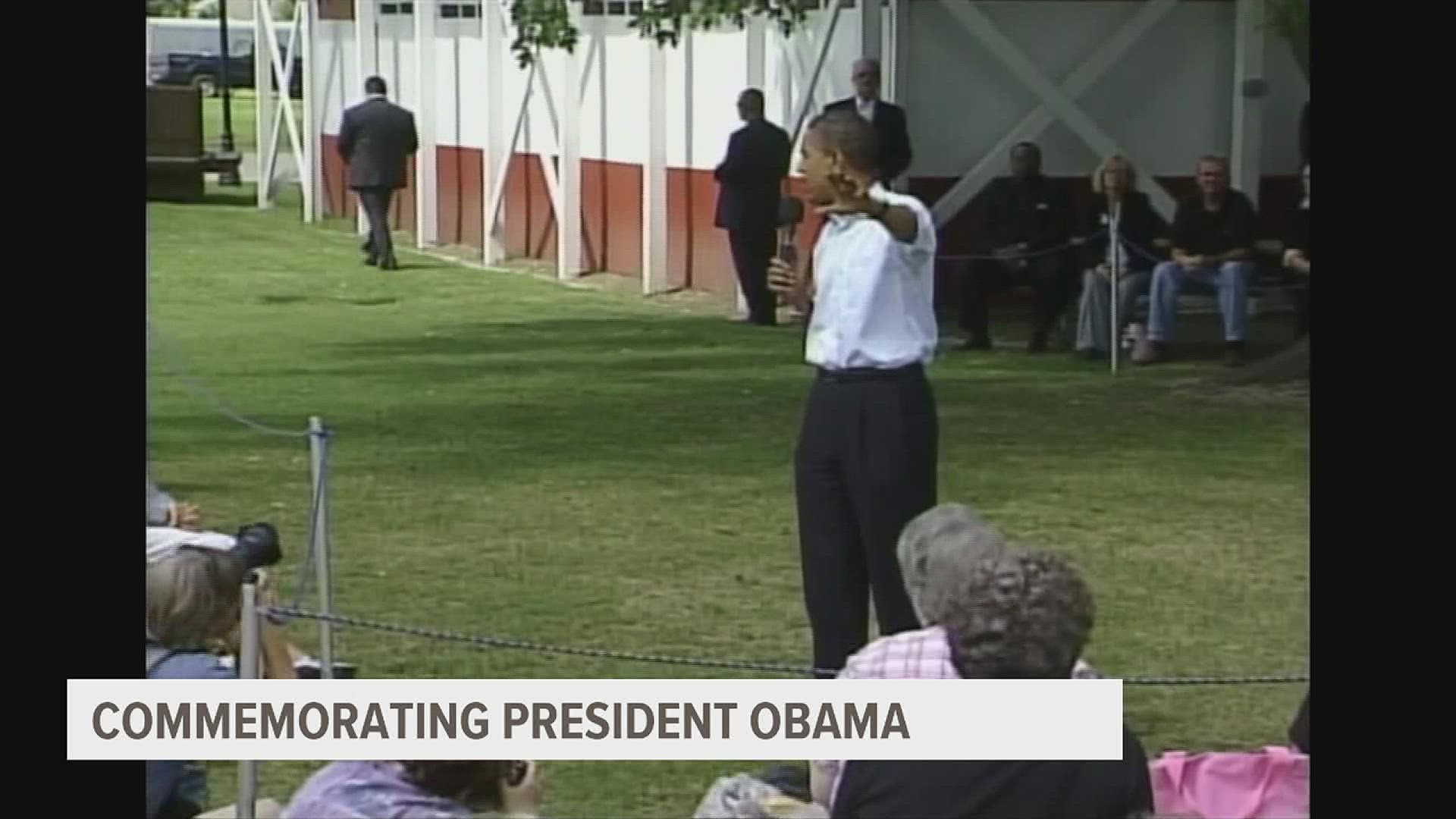 The marker is located on the lawn of the Old State Capitol in Springfield, where former President Barack Obama began his historic campaign.