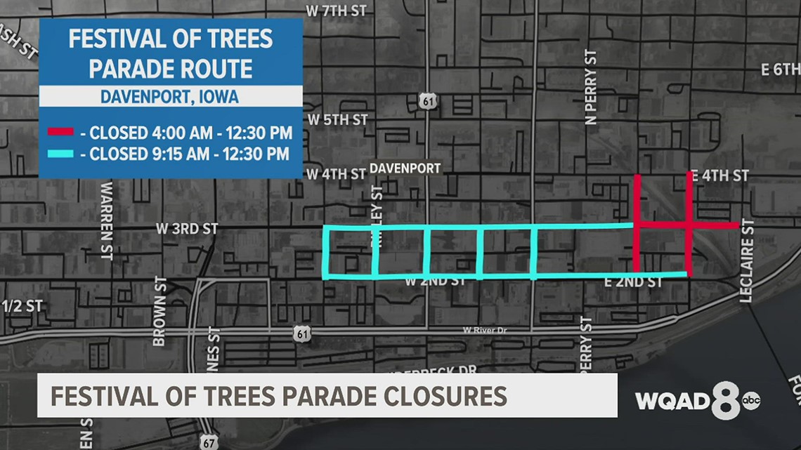 Driving in Davenport during Festival of Trees Parade coming with