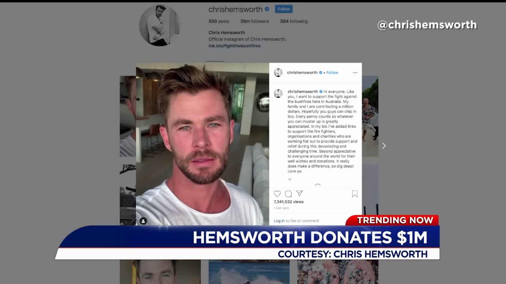 Chris Hemsworth pledges $1 million to fight the bushfires in Australia