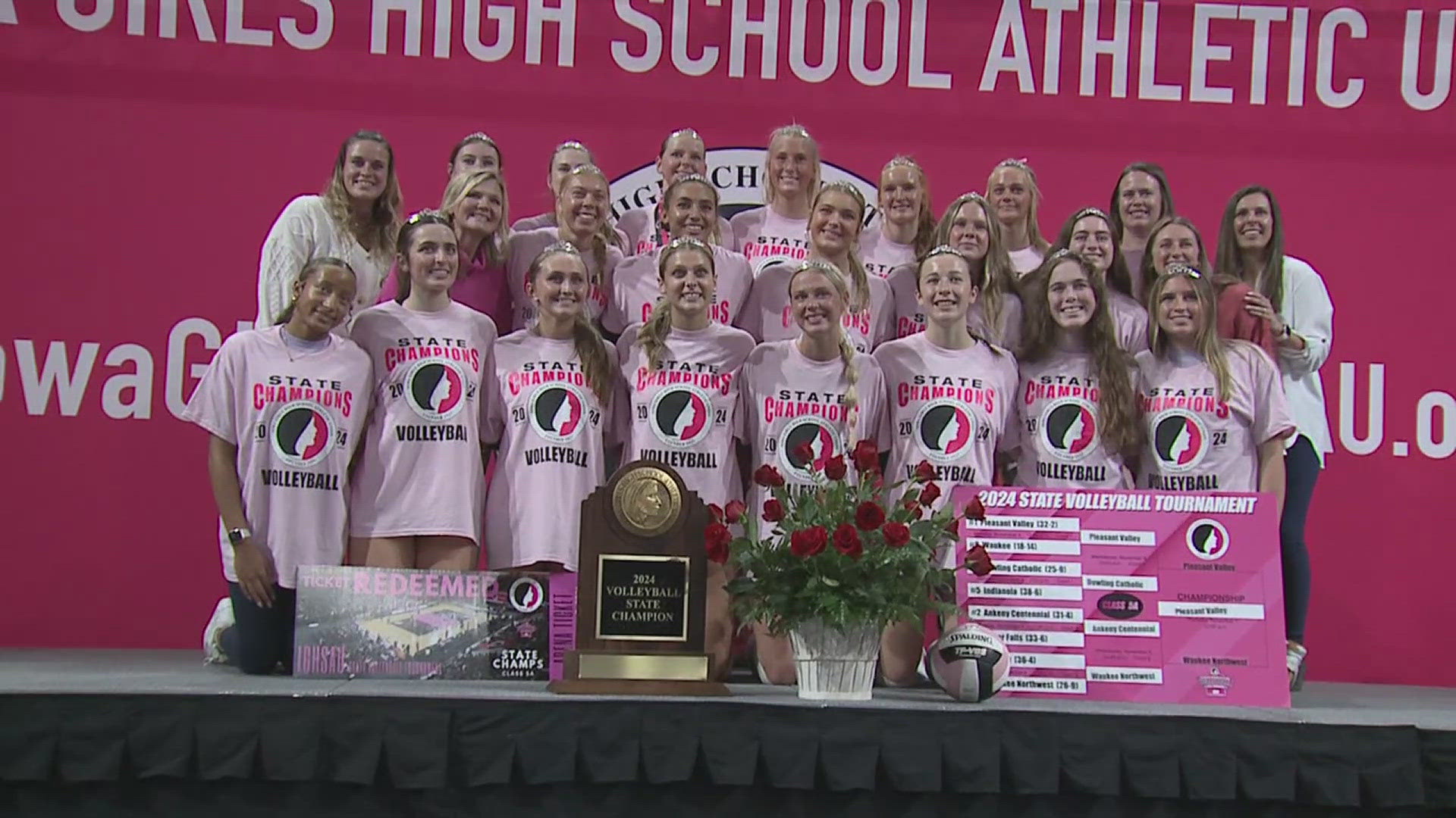 The Pleasant Valley Lady Spartans volleyball team won the Iowa 5A state championship Thursday morning, defeating Waukee Northwest three sets to one.