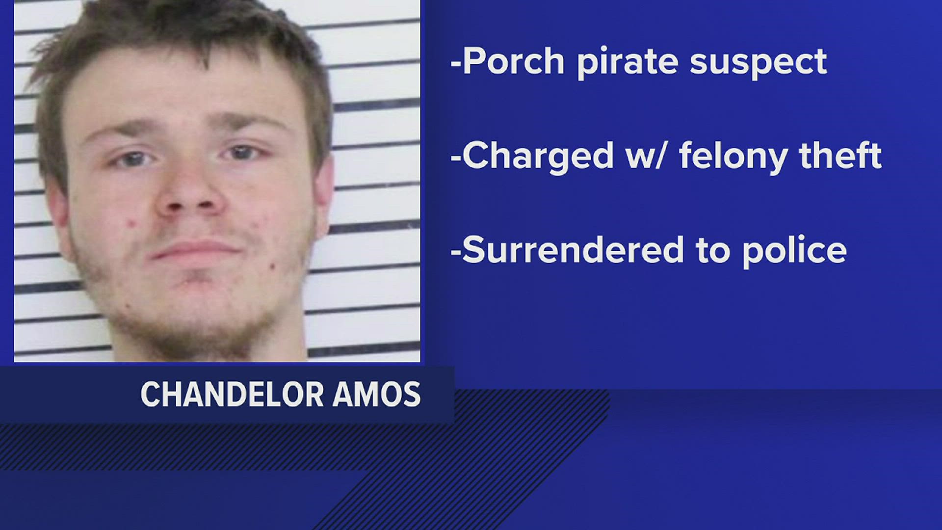 The suspect turned himself in on Wednesday after police released photos of the man in connection with over ten porch thefts and began a search.
