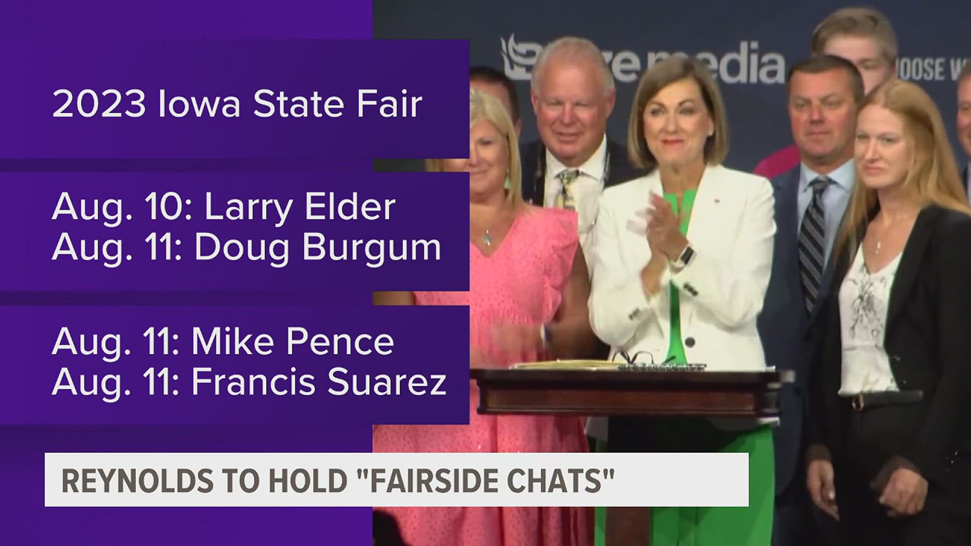 Pence will then head to the Iowa State Fair for a 'Fair-Side Chat' with Gov. Kim Reynolds.