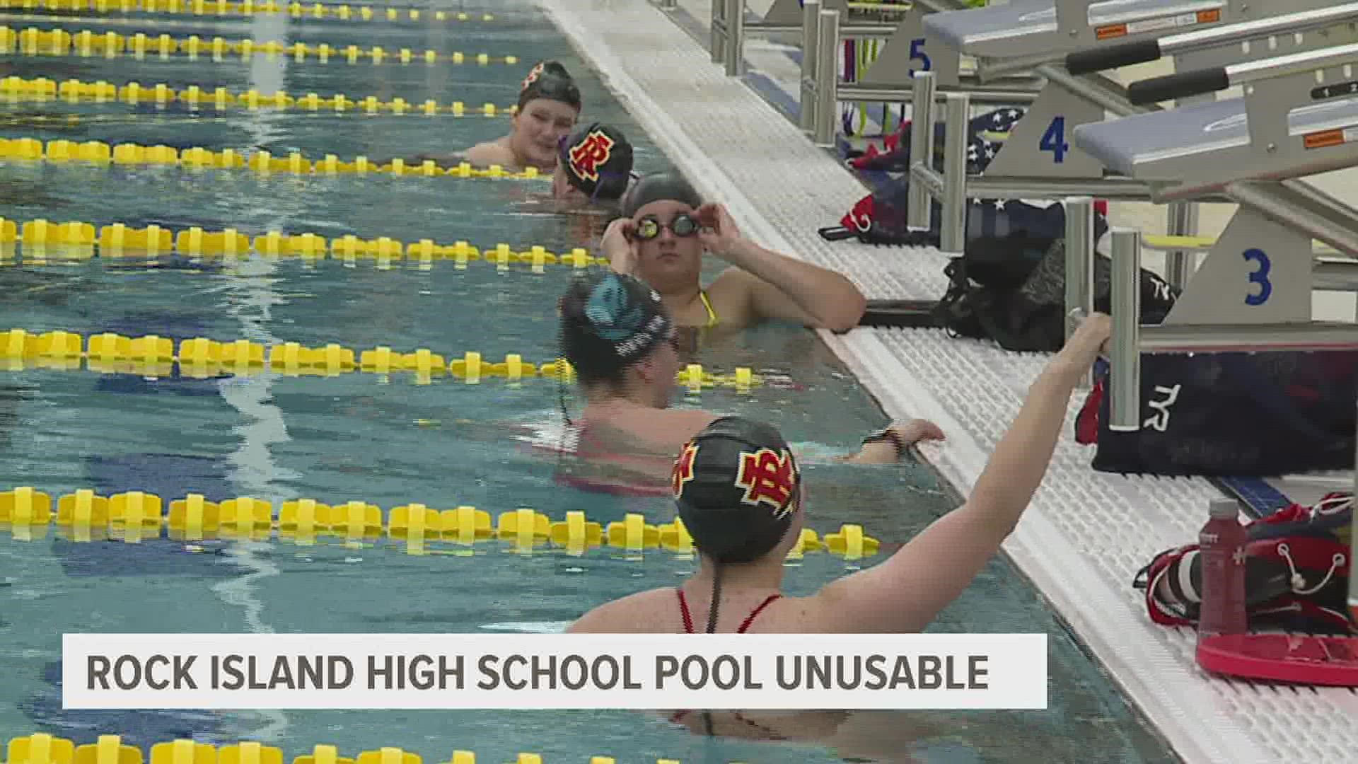 RIHS's swim teams have been practicing at Augustana while their pool remains out of commission. Parents are calling on the school board to do something.