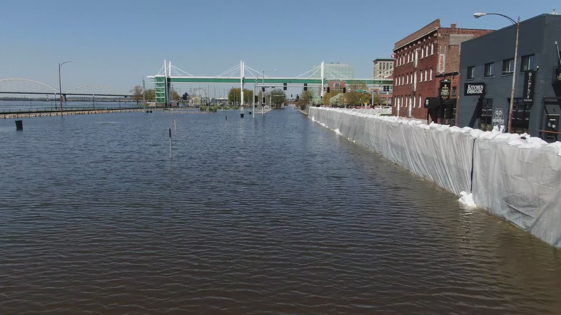 Views of the Mississippi River floodwaters in downtown Davenport, and on Campbell's Island in East Moline, as captured by our News 8 Drone.