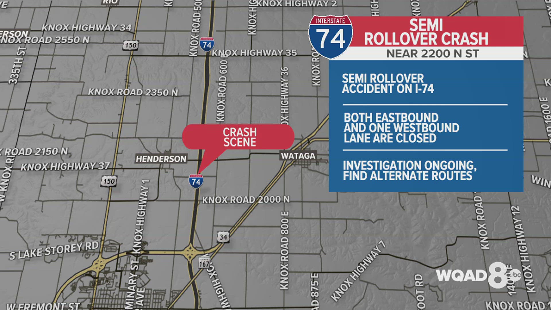 Semi rollover closes I-74 lanes in Knox County | wqad.com