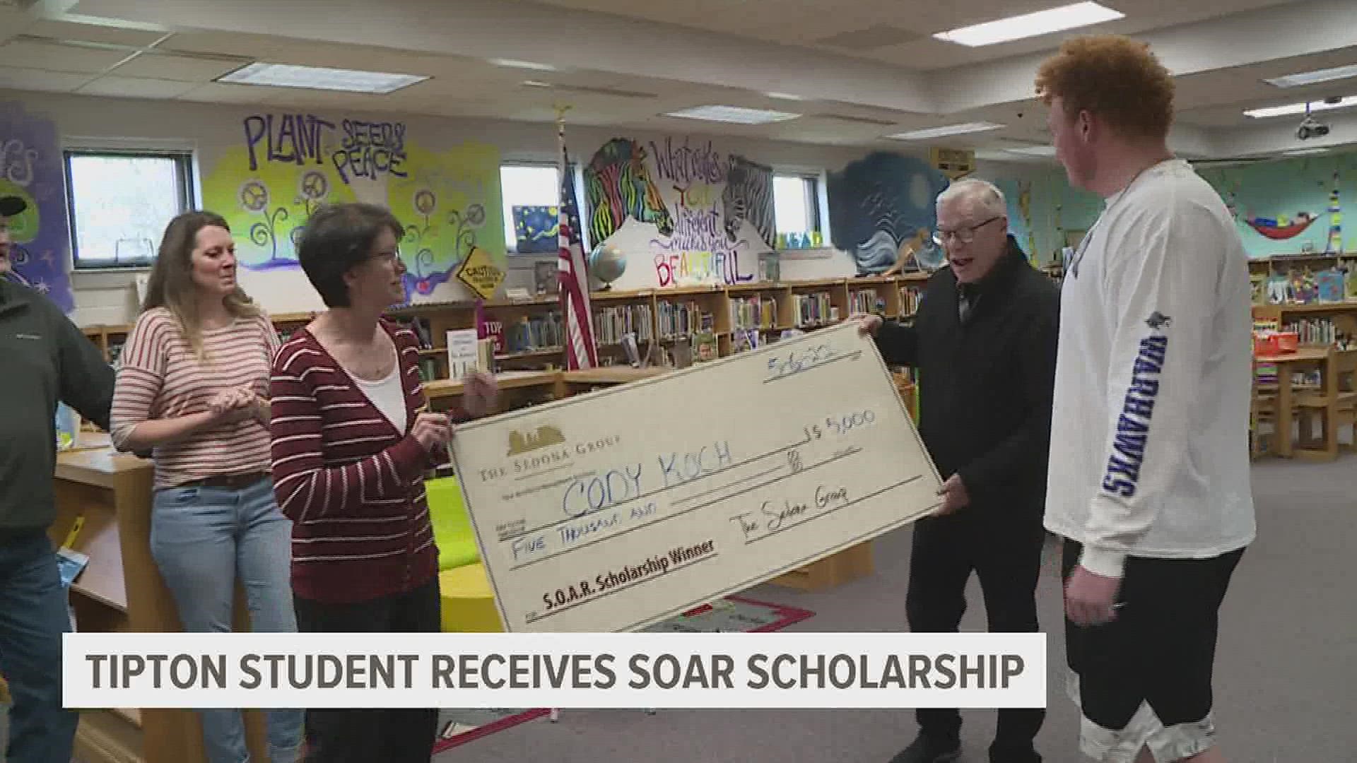 18-year-old Cody Koch of Tipton is one of three high school seniors who are receiving a $5,000 SOAR scholarship from The Sedona Group and WQAD News 8 this year.