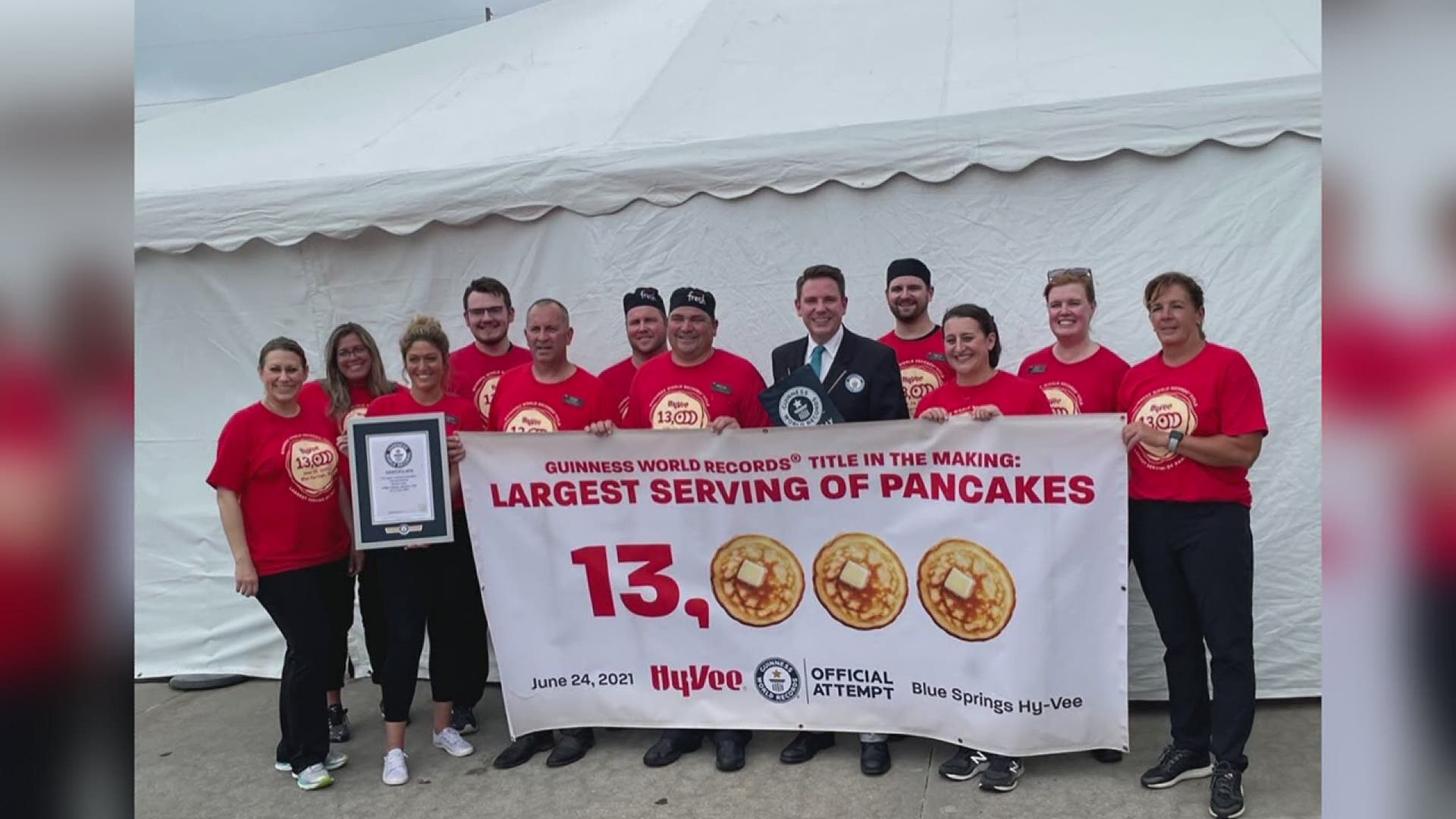 The Hy-Vee in Blue Springs, Missouri whipped up 13,000 pancakes to become the new Guinness World Record holder.