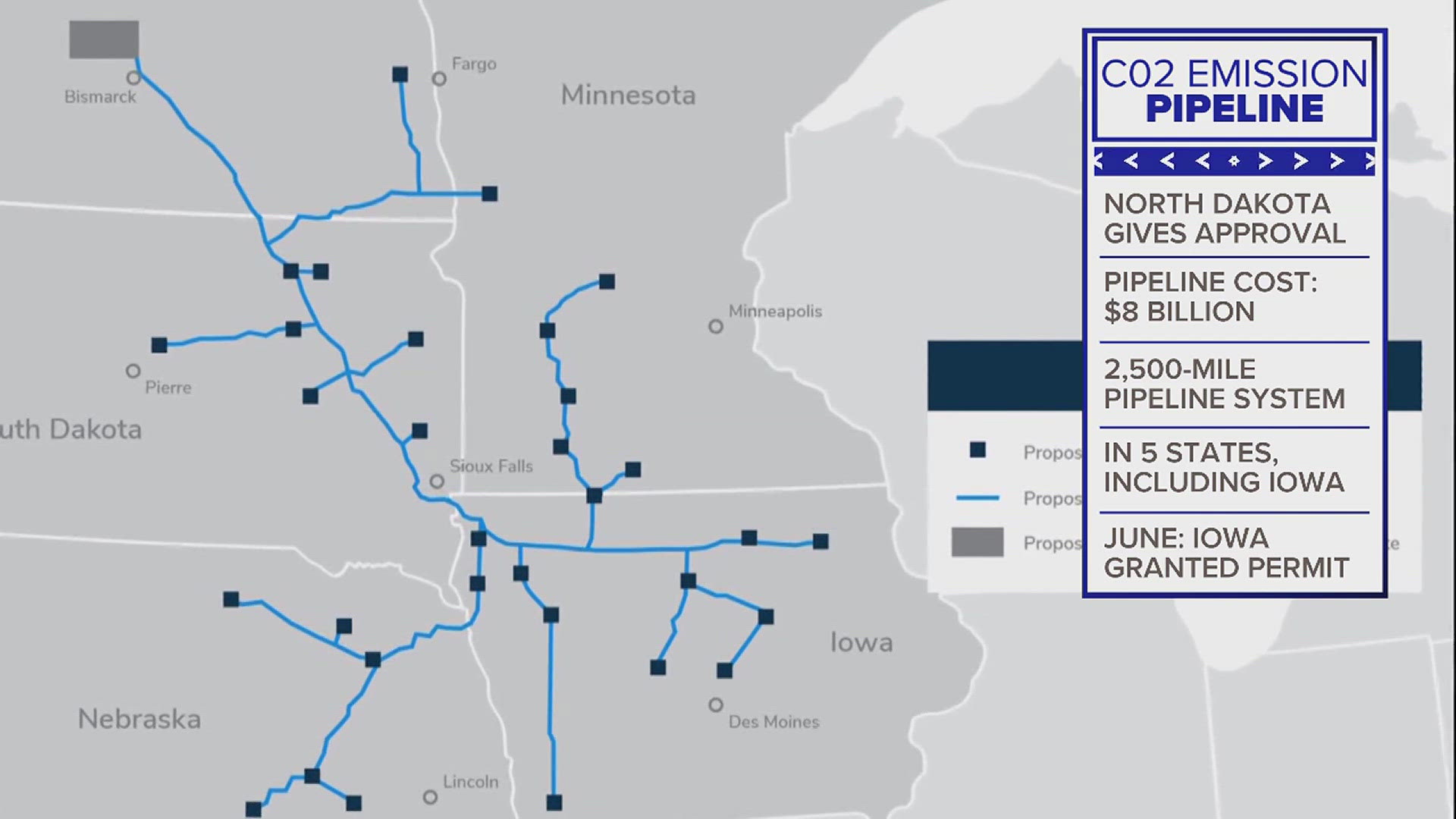 The pipeline would travel through 5 Midwest states, including Iowa.