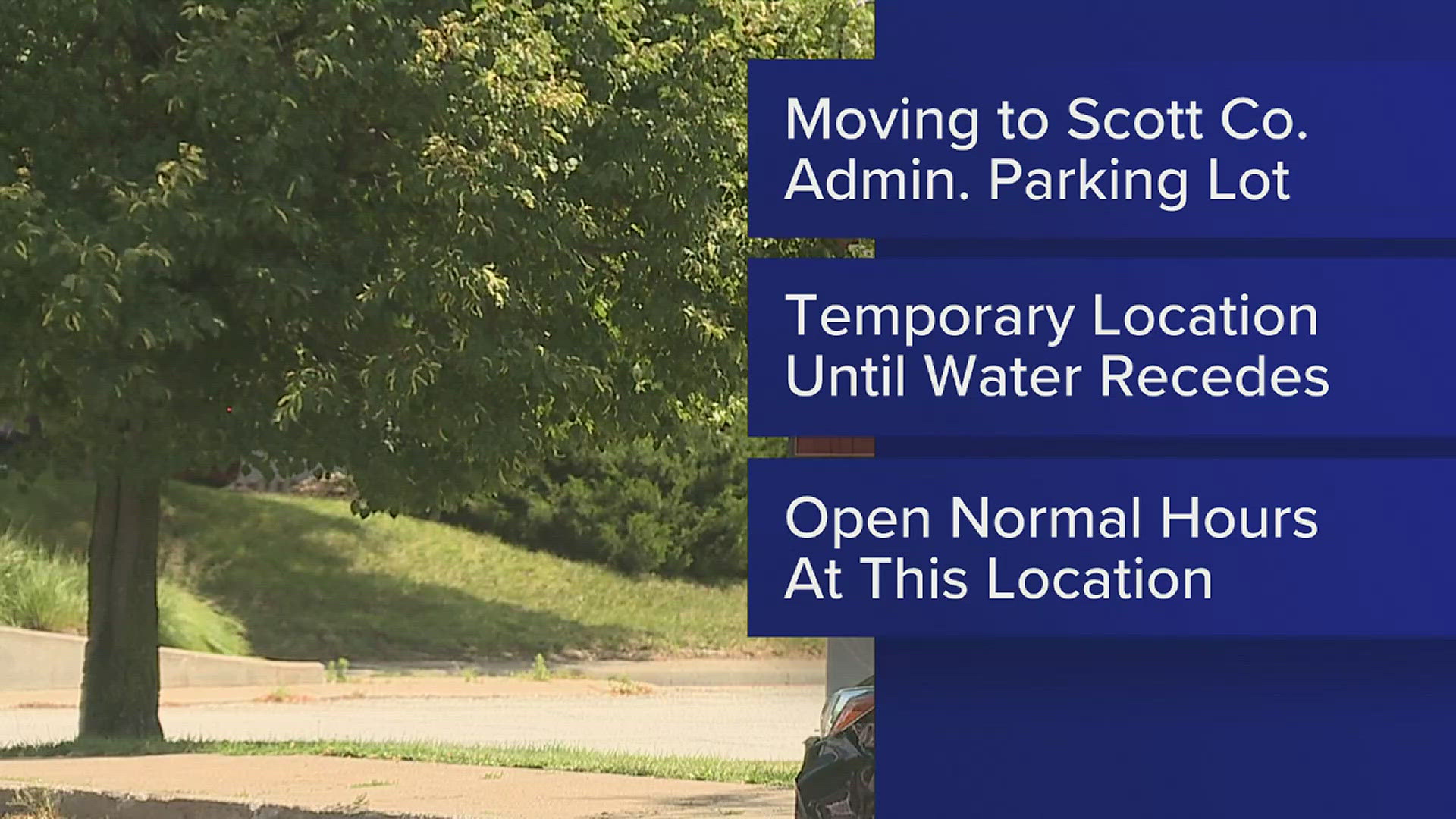 The market will be held in the parking lot of the Scott County Administrative Center until flood waters recede.