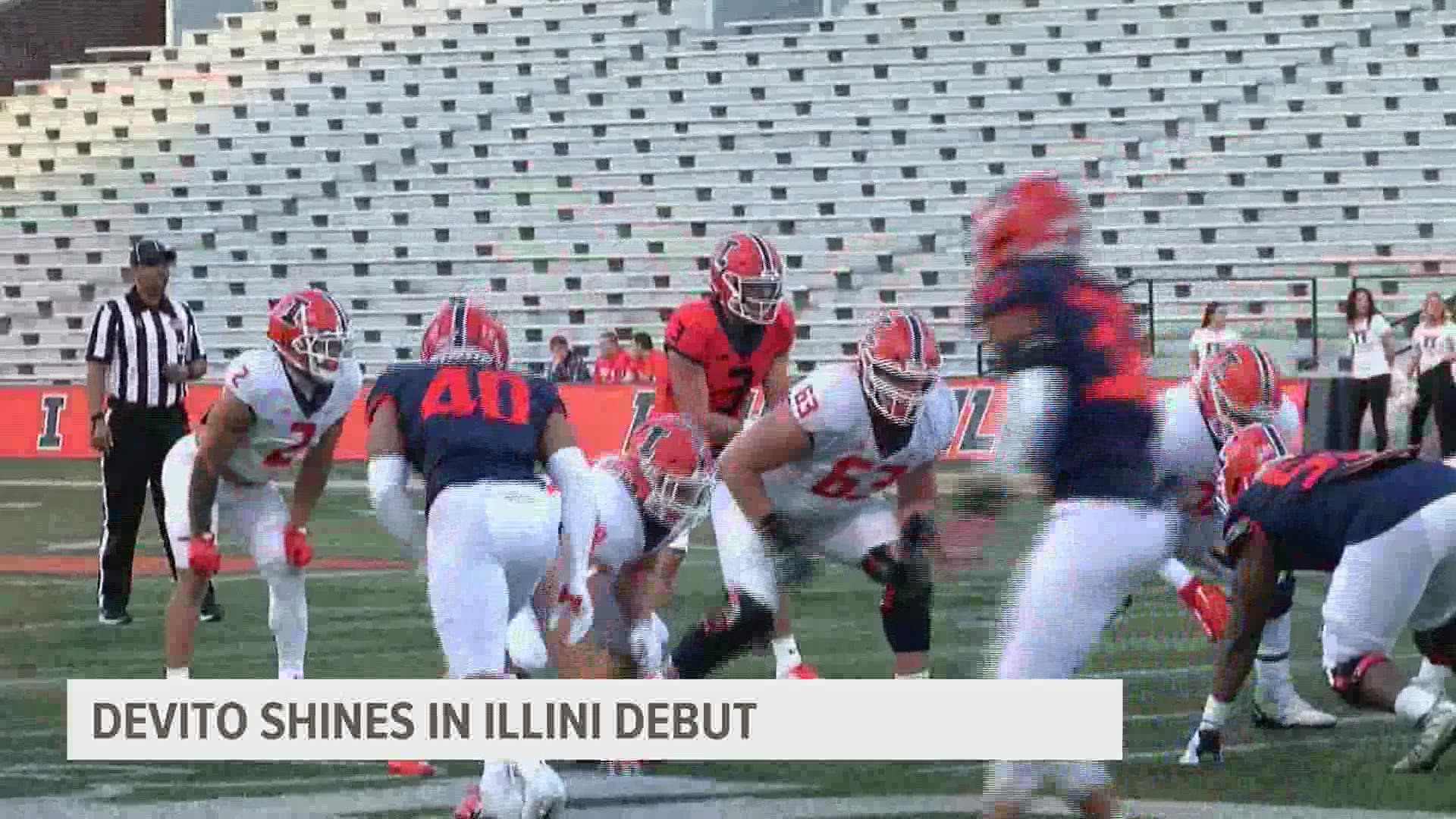 The Syracuse transfer threw for nearly 300 yards and three touchdowns while completing 80% of his passes during the Illini spring camp.
