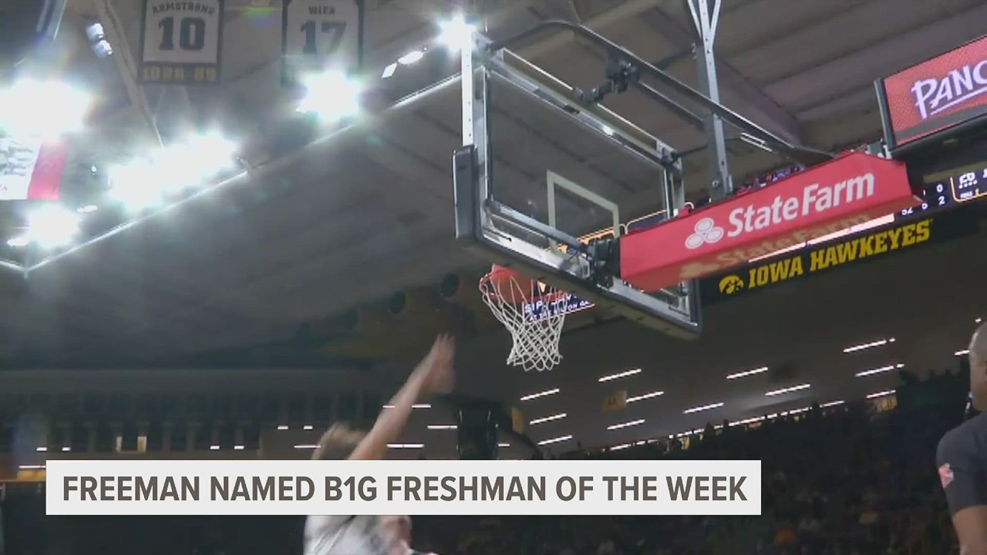 Former Moline Maroon and current Iowa Hawkeye Center Owen Freeman was named Big Ten Freshman of the Week for the second consecutive week.