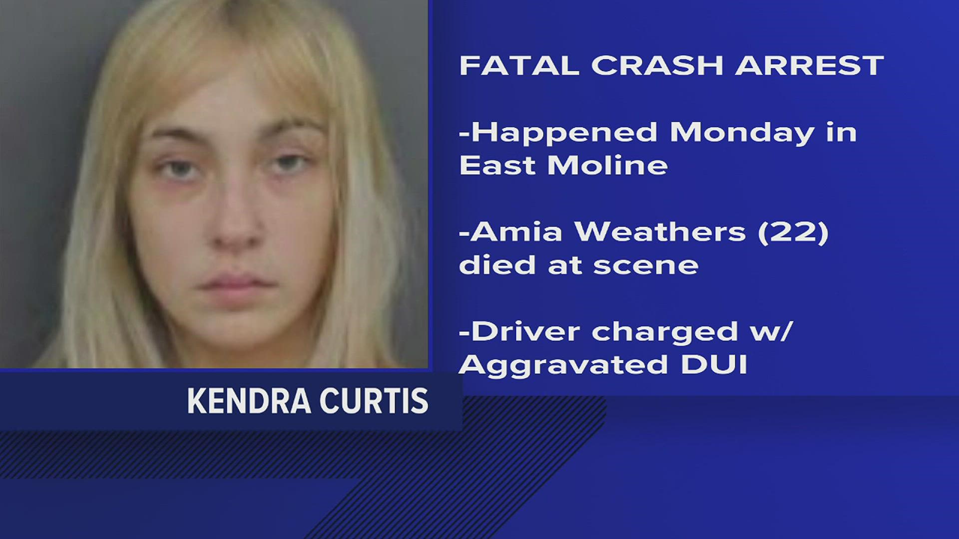 The Moline woman is charged with DUI for the crash that killed 22-year-old Amia Weathers on Nov. 7.
