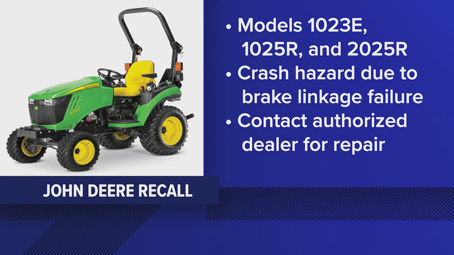 The tractors were sold nationwide from November 2017 through July 2024.