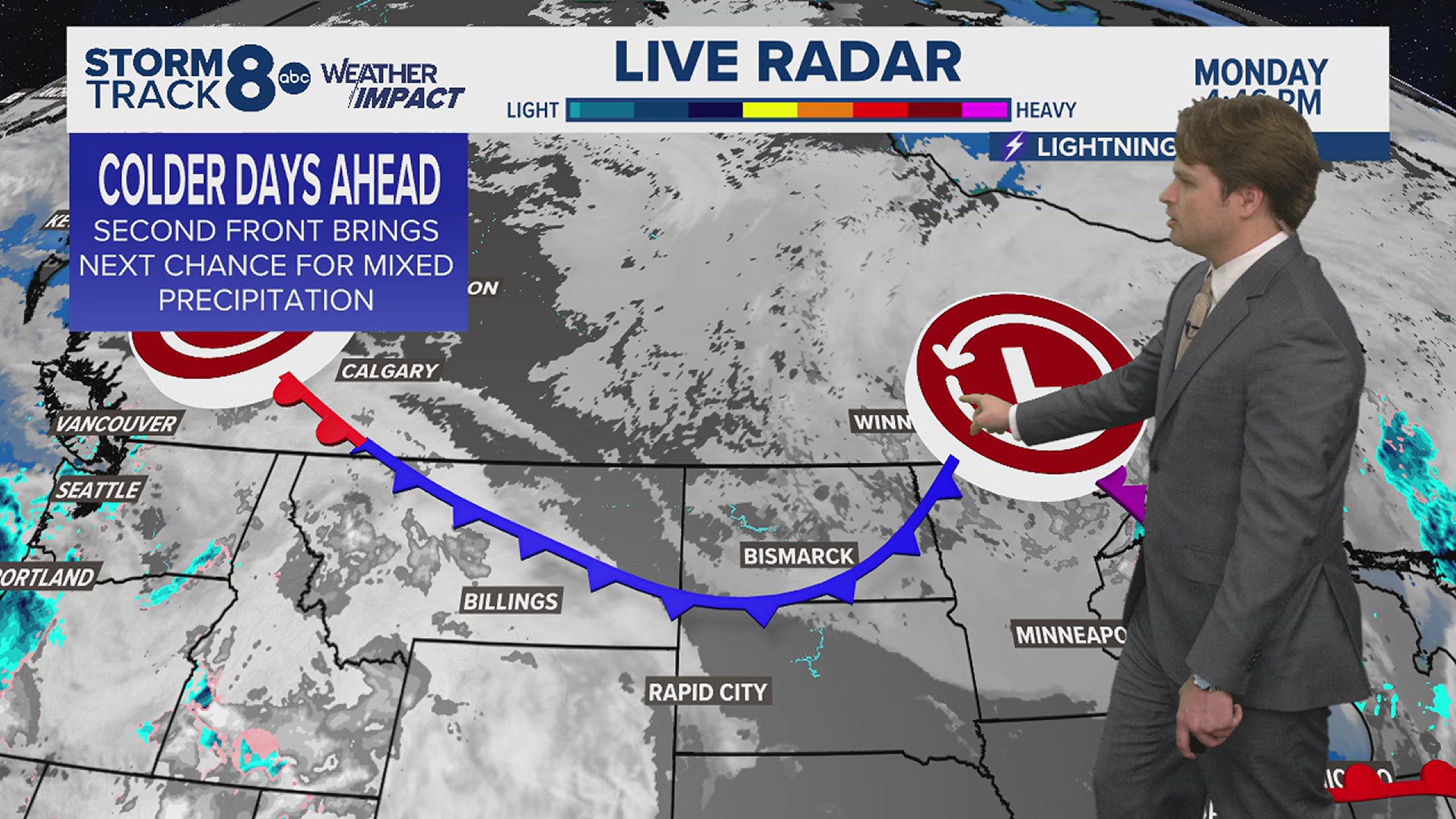 One more warm day Tuesday before a cold front moves through Tuesday night into Wednesday bringing colder temperatures and a chance for snow and rain showers.