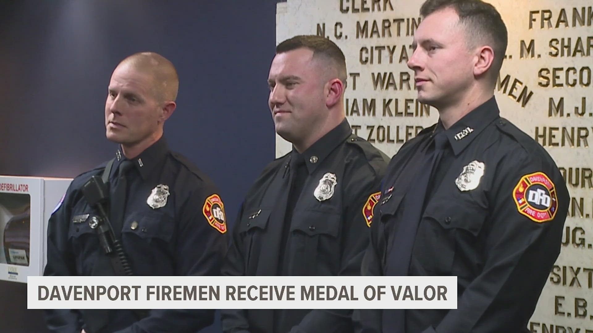Lieutenant Jeff Pilgrim and Firefighters Cory 
Schaeckenbach and Trevor Dodson received the award, honoring their efforts to rescue people in subzero temperatures.
