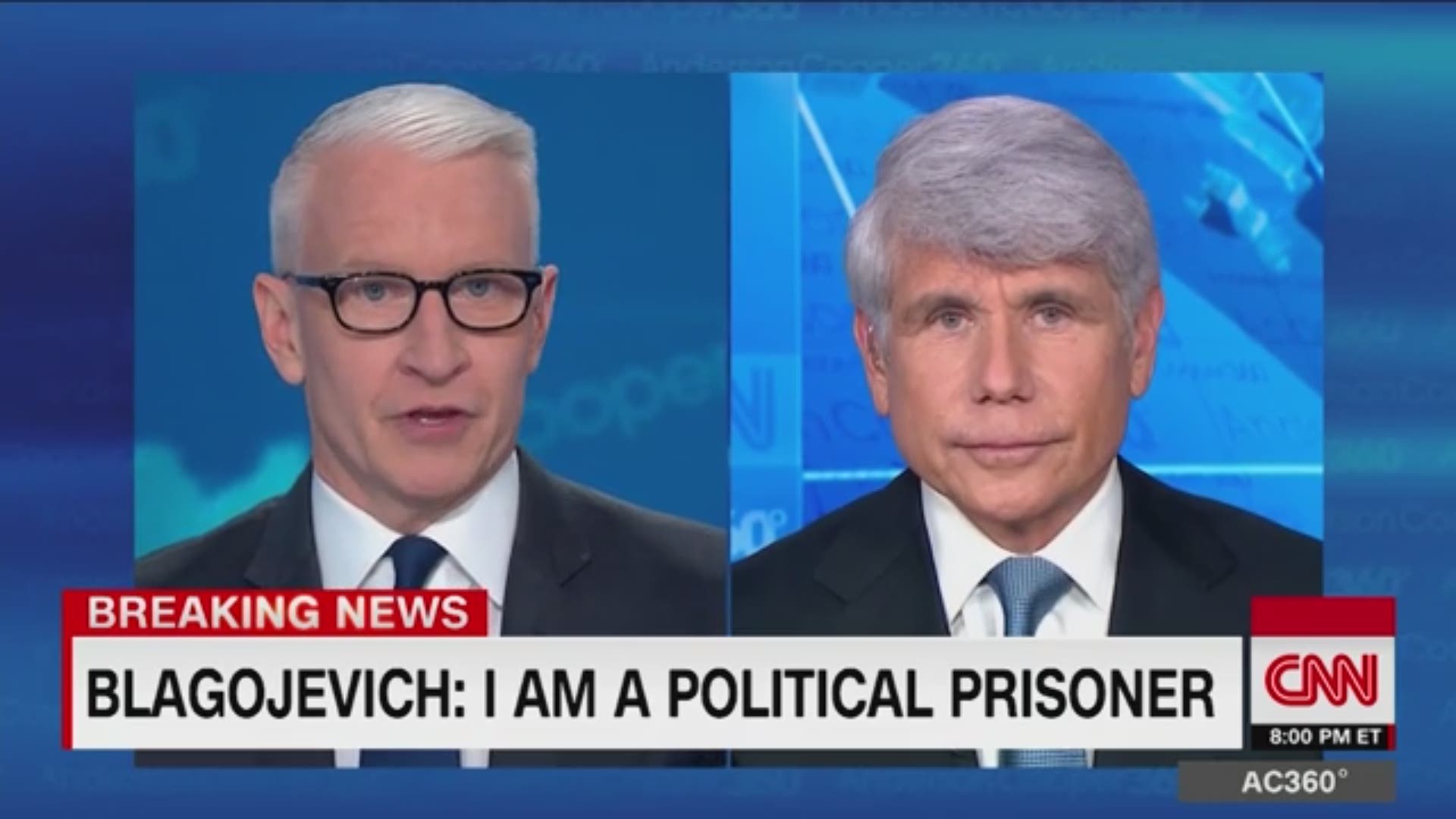 CNN's Anderson Cooper spars with former Illinois Gov. Rod Blagojevich, who calls himself a "political prisoner" days after being
pardoned by President Trump.