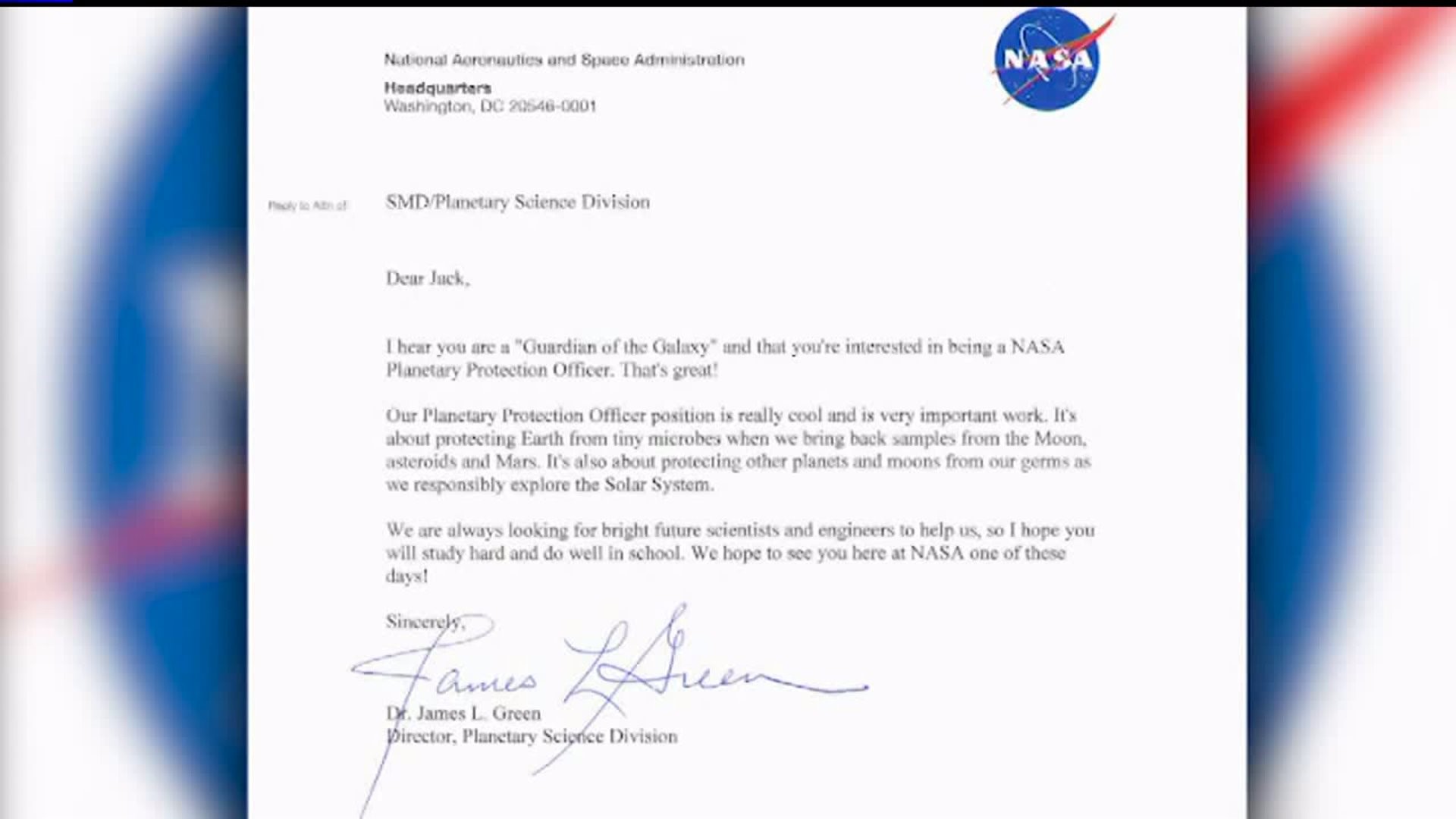 Little boy applies for job at NASA
