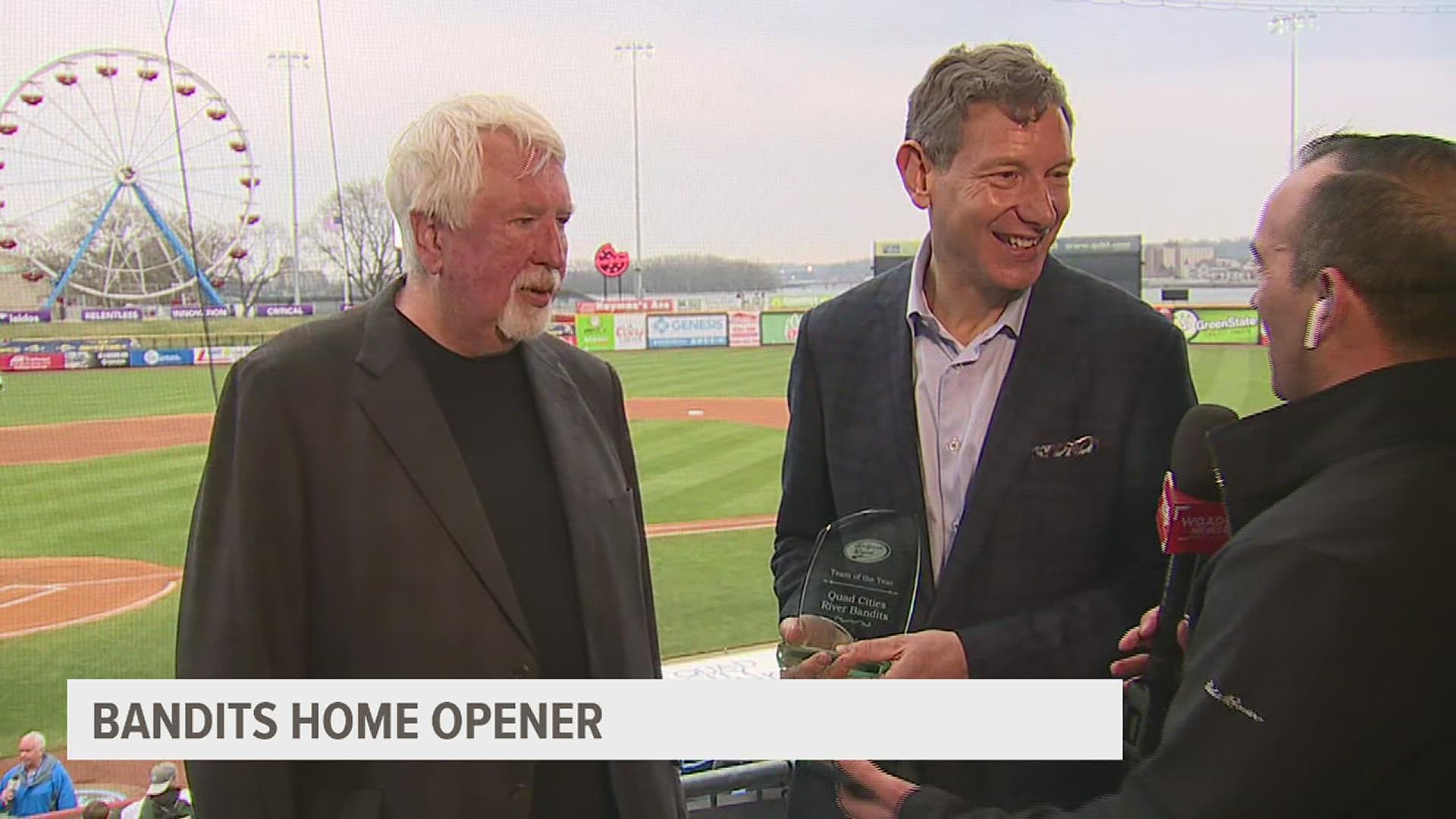 River Bandits owner Dave Heller was presented the award just prior to Tuesday's home opener at Modern Woodmen Park.