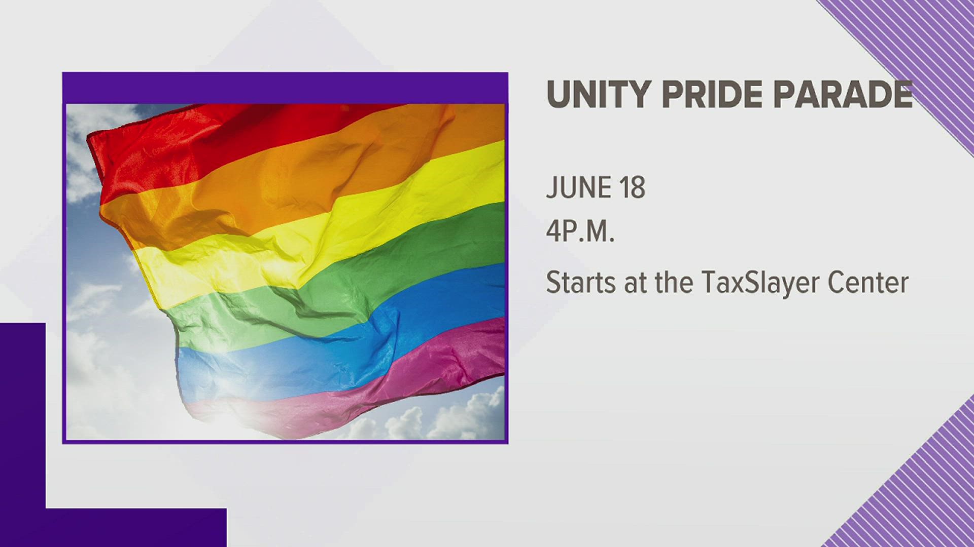 The event, hosted by QC Pride, Inc. leaves the TaxSlayer Center at 4 p.m., filling the streets with LGBTQ+ community members celebrating Pride.
