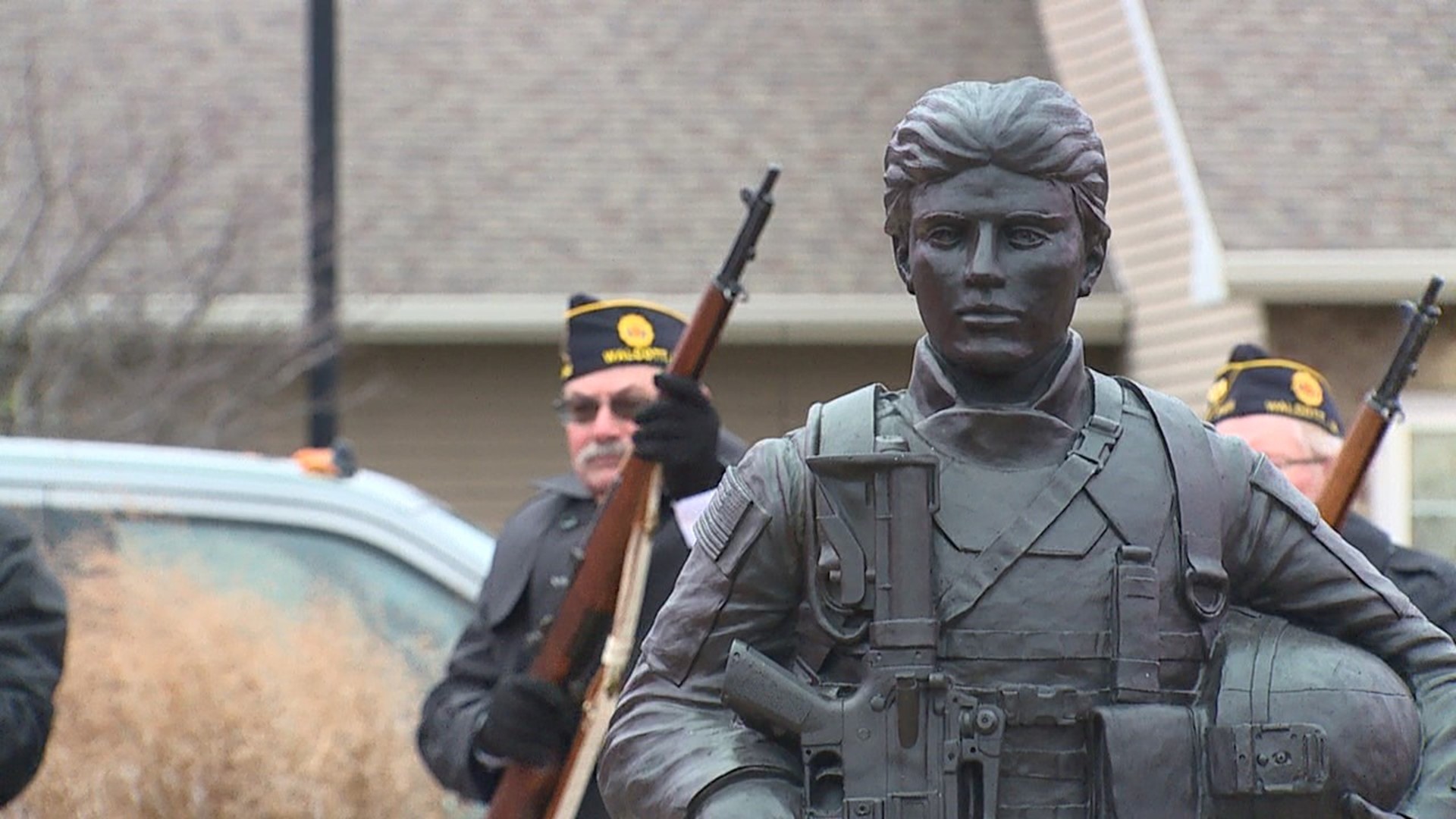 Members of the Walcott American Legion Post 548 worked to add three new statues and plaques to the memorial.