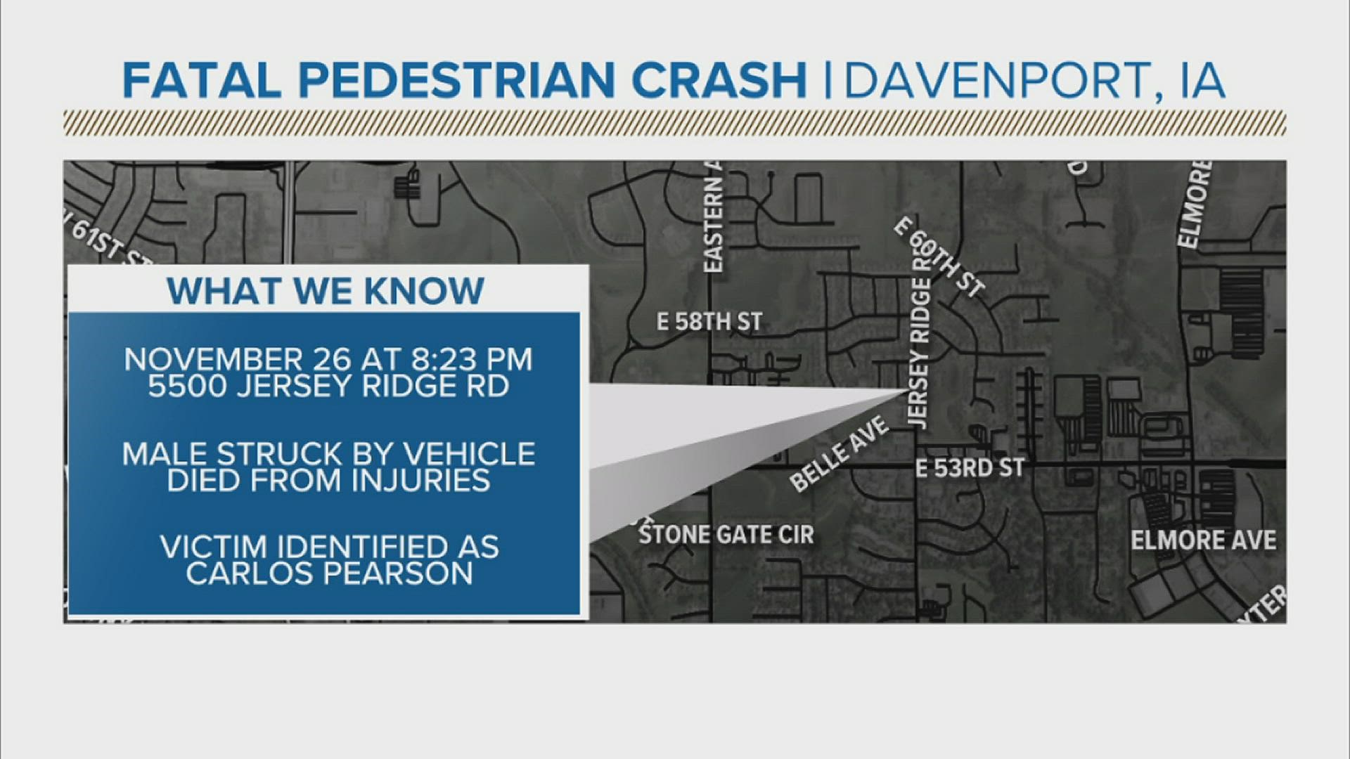 Carlos Pearson, 46, of Davenport was the pedestrian victim in Friday night's fatal collision on Jersey Ridge Road.