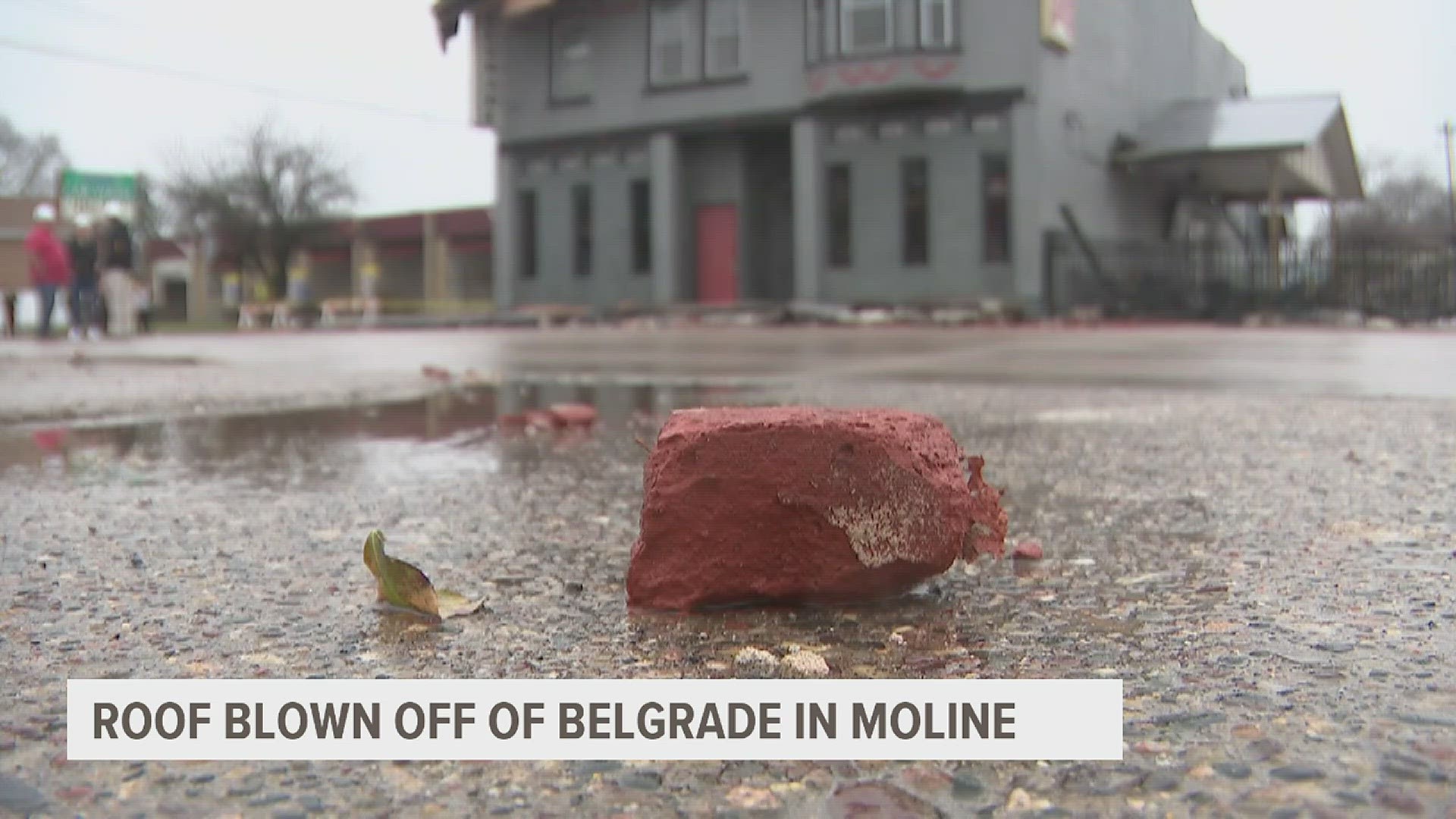 The Moline bar's roof was peeled off by extreme winds, with bricks thrown across the street.