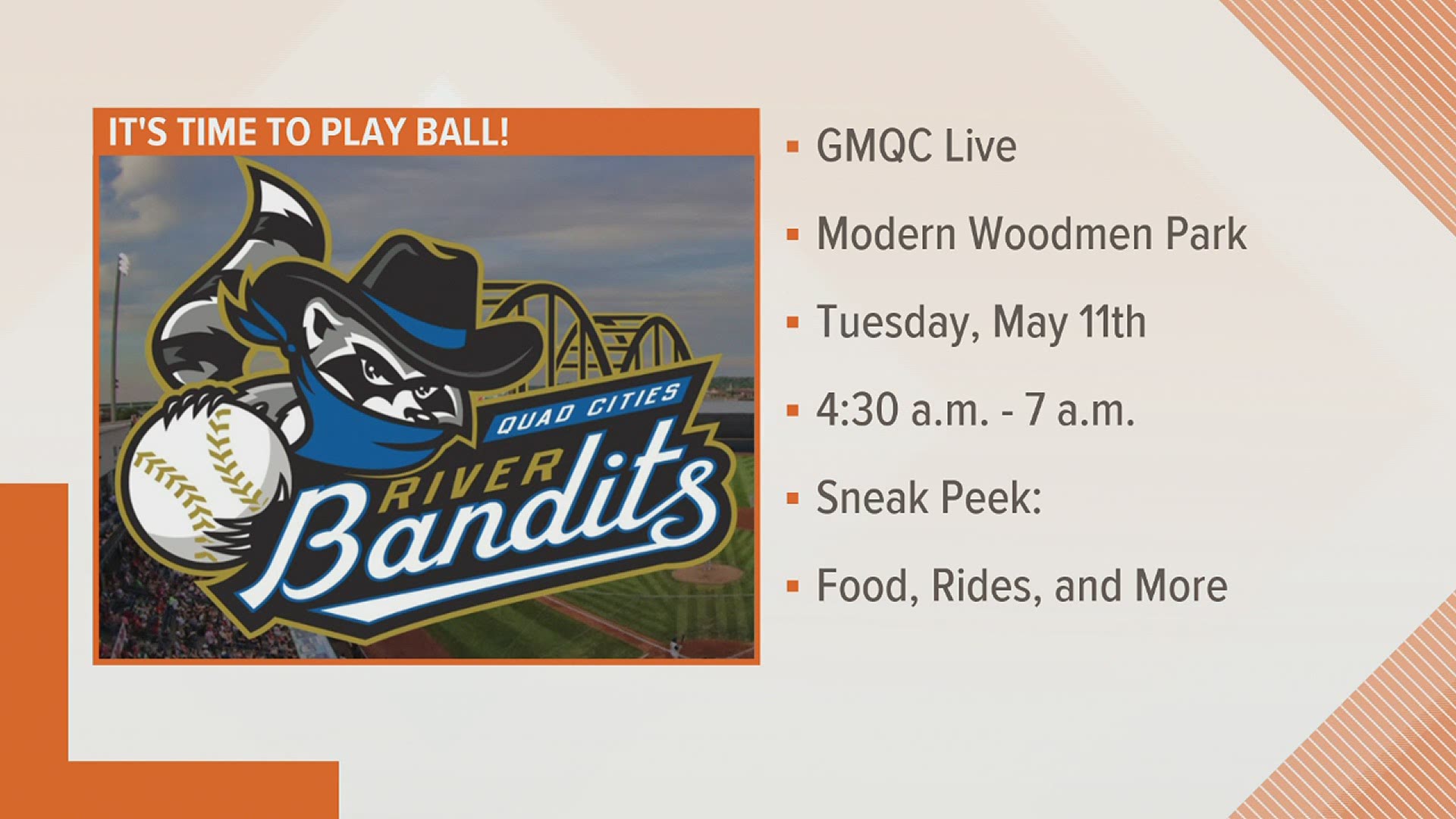 The morning show will be live from the ballpark Tuesday, May 11th.