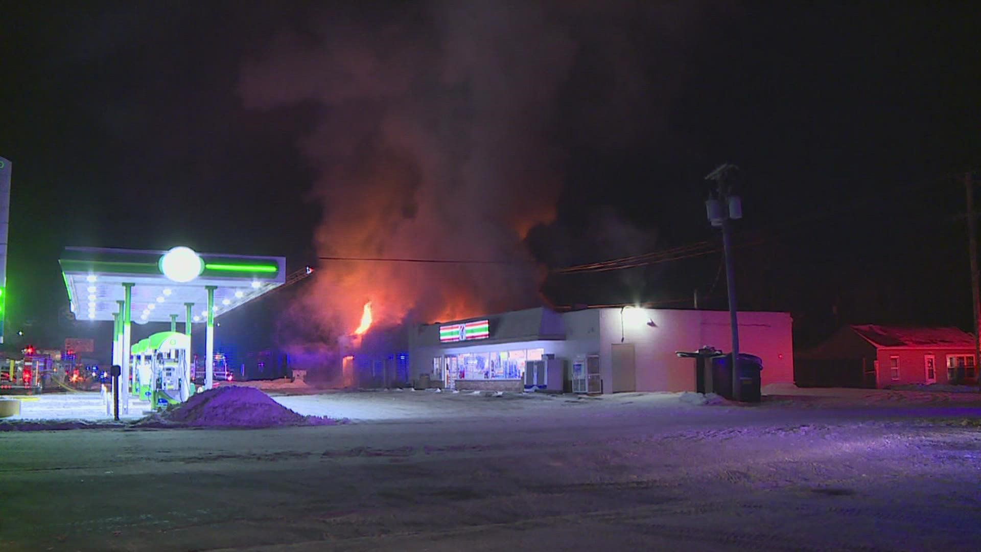 Intense flames were seen shooting through the roof late Saturday night.