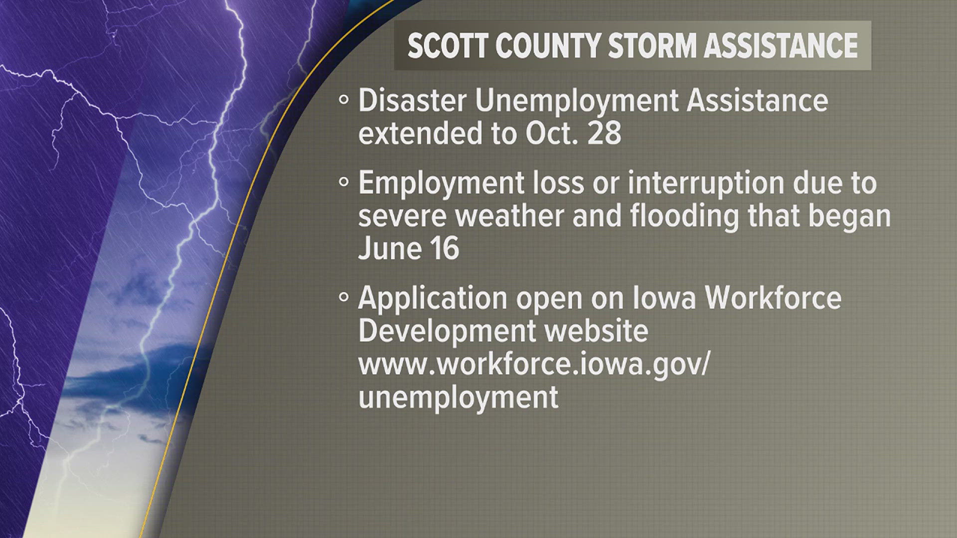 Residents whose jobs were affected by severe weather in June now have more time to apply for help.