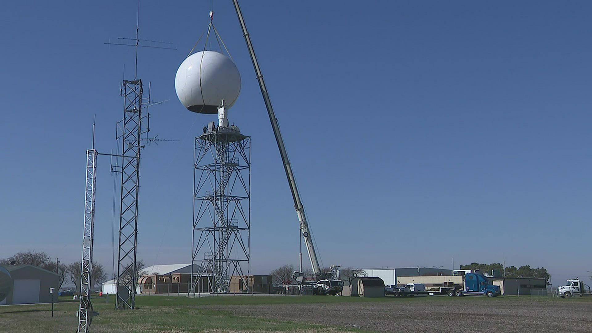 The big golf ball in the sky at the Davenport Municipal Airport, officially known as the KDVN WSR-88D radar, was lifted off the pedestal for upgrades.