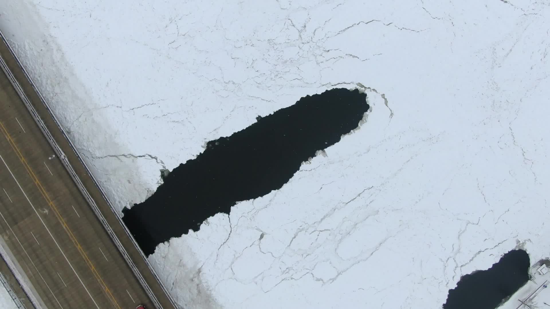 Fly over an ice jam in Dixon