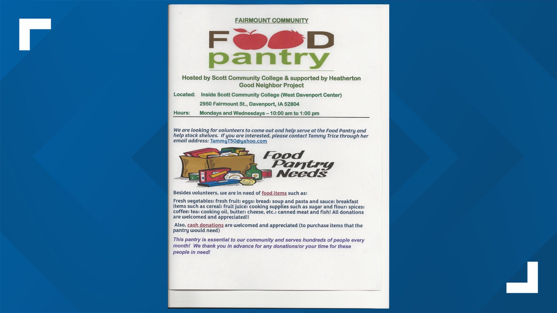 Pay It Forward | Keeping food on the table in Davenport | wqad.com