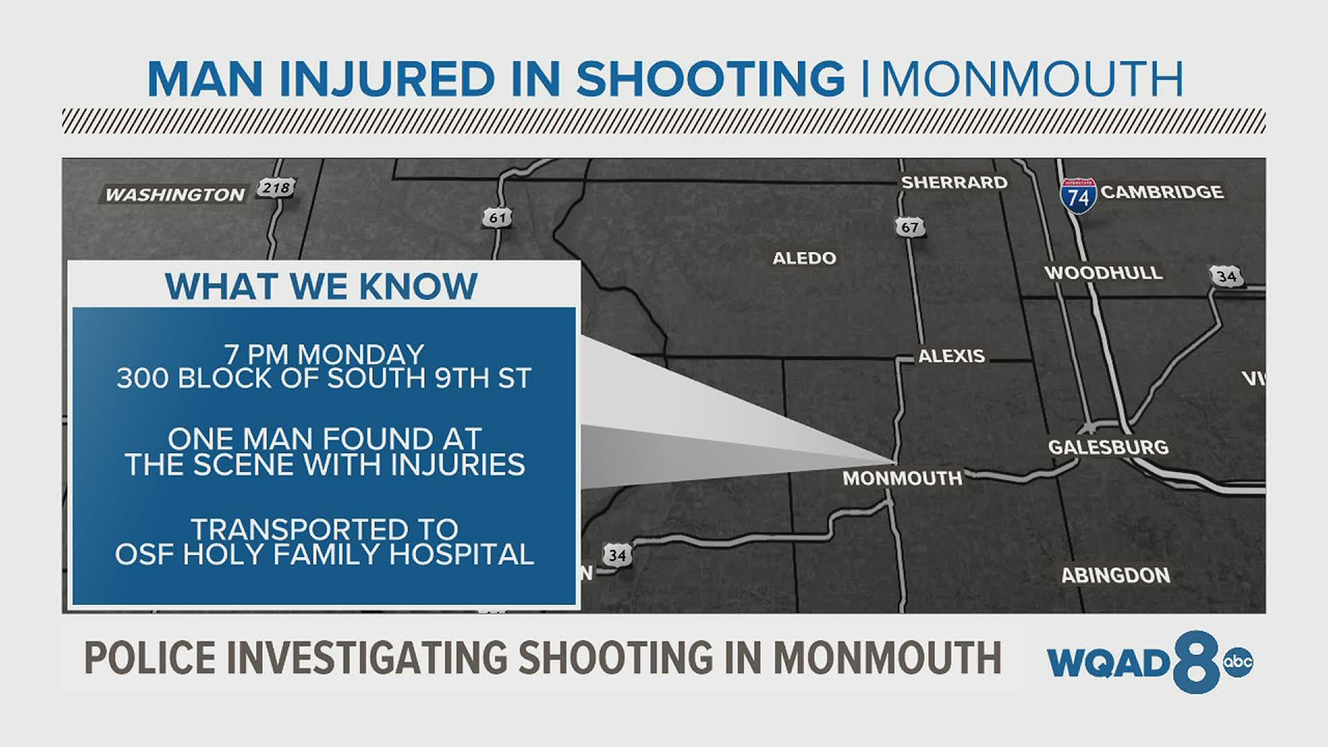 The shooting occurred just after 7 p.m. Monday on the 300 block of South 9th Street, according to Monmouth police.