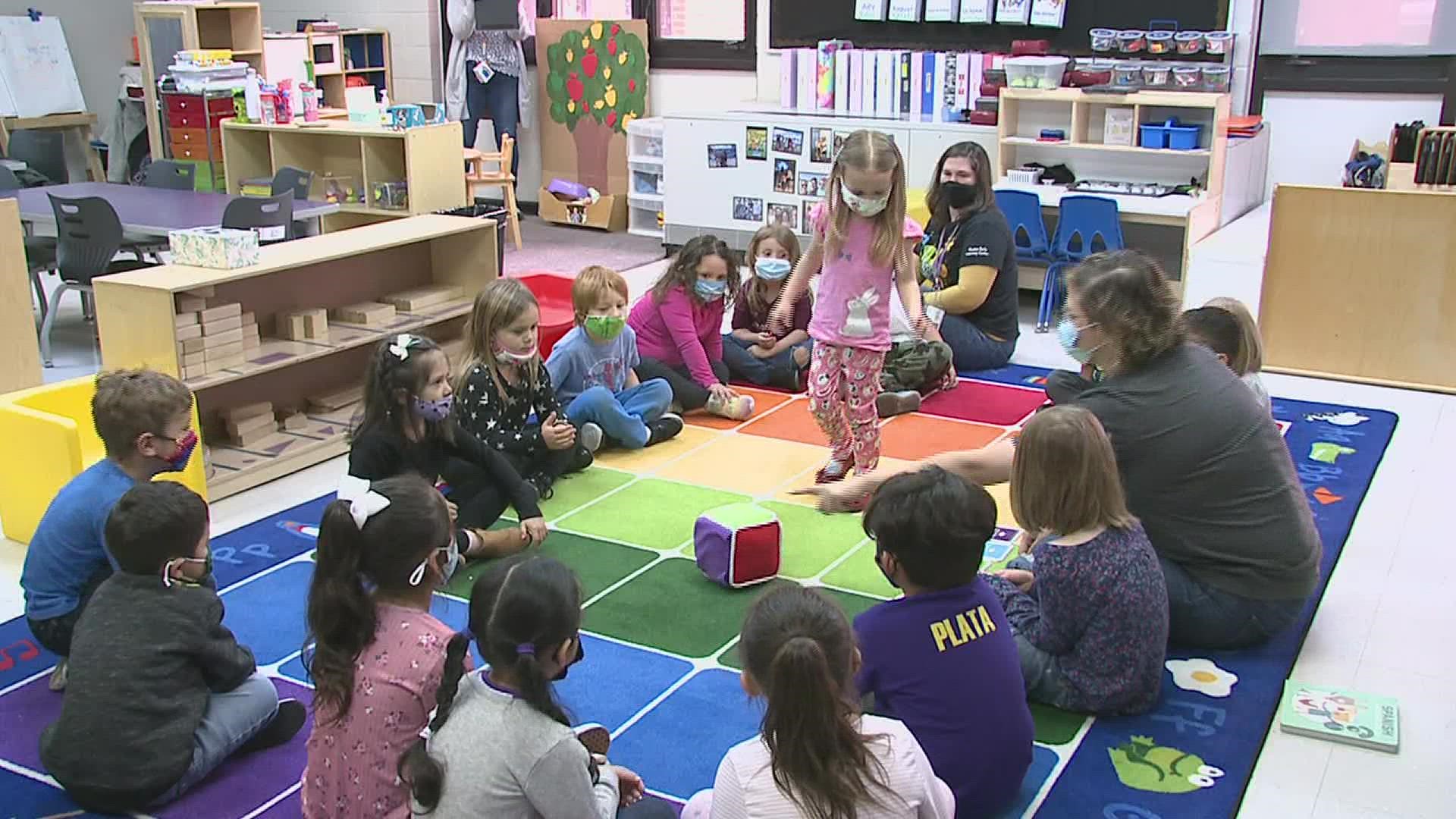 It's the first year for the preschool program that teaches students half in Spanish and half in English
