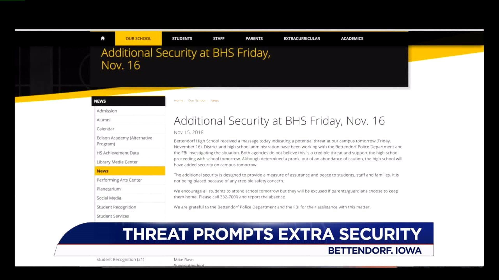 Threat prompts extra security at BHS