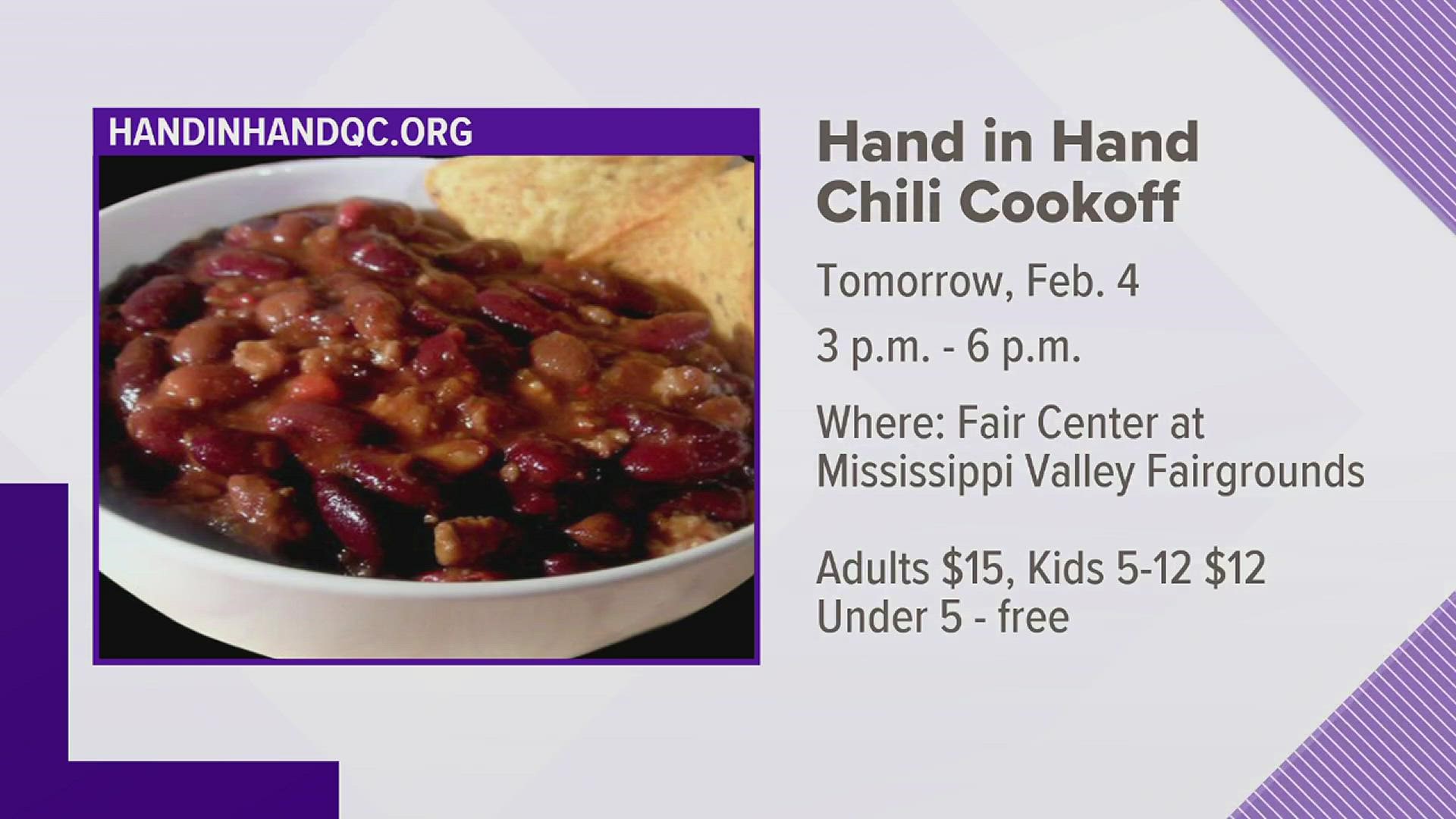 The annual cook-off will feature 17 different chili recipes from 17 QC restaurants and organizations competing to be the best and fundraising.